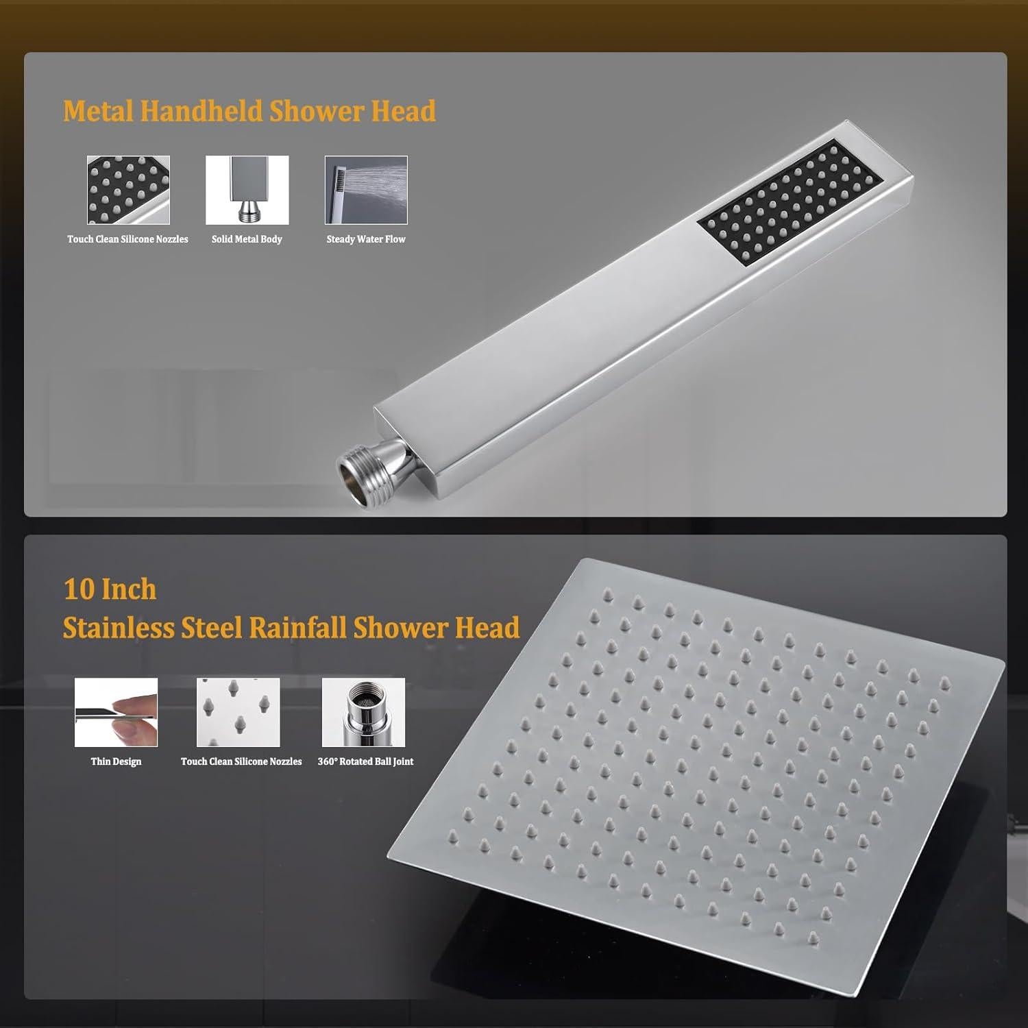 Cabezal de ducha lluvia YDmeet 30,48 cm cromo con manguera 180 cm