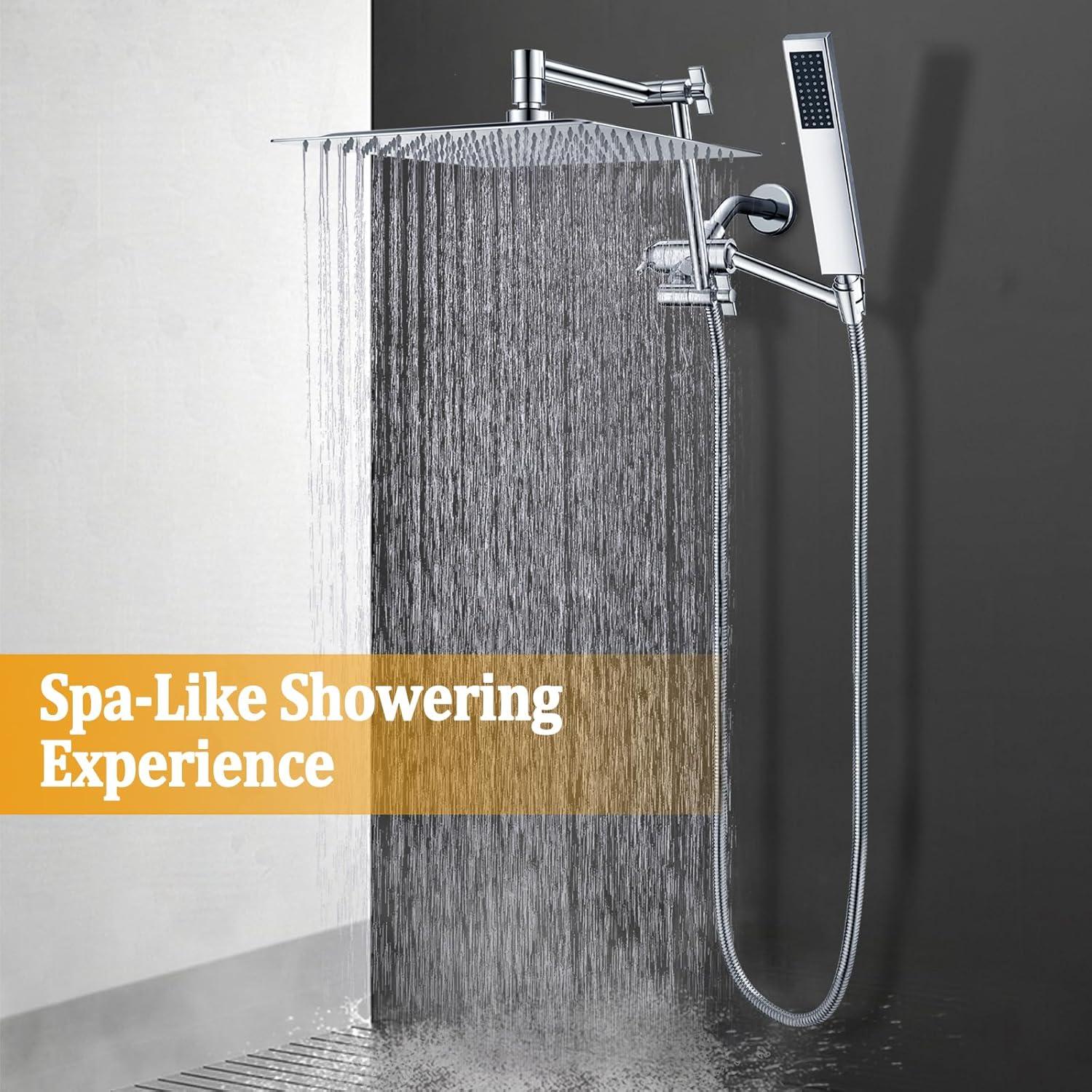 Cabezal de ducha lluvia YDmeet 30,48 cm cromo con manguera 180 cm