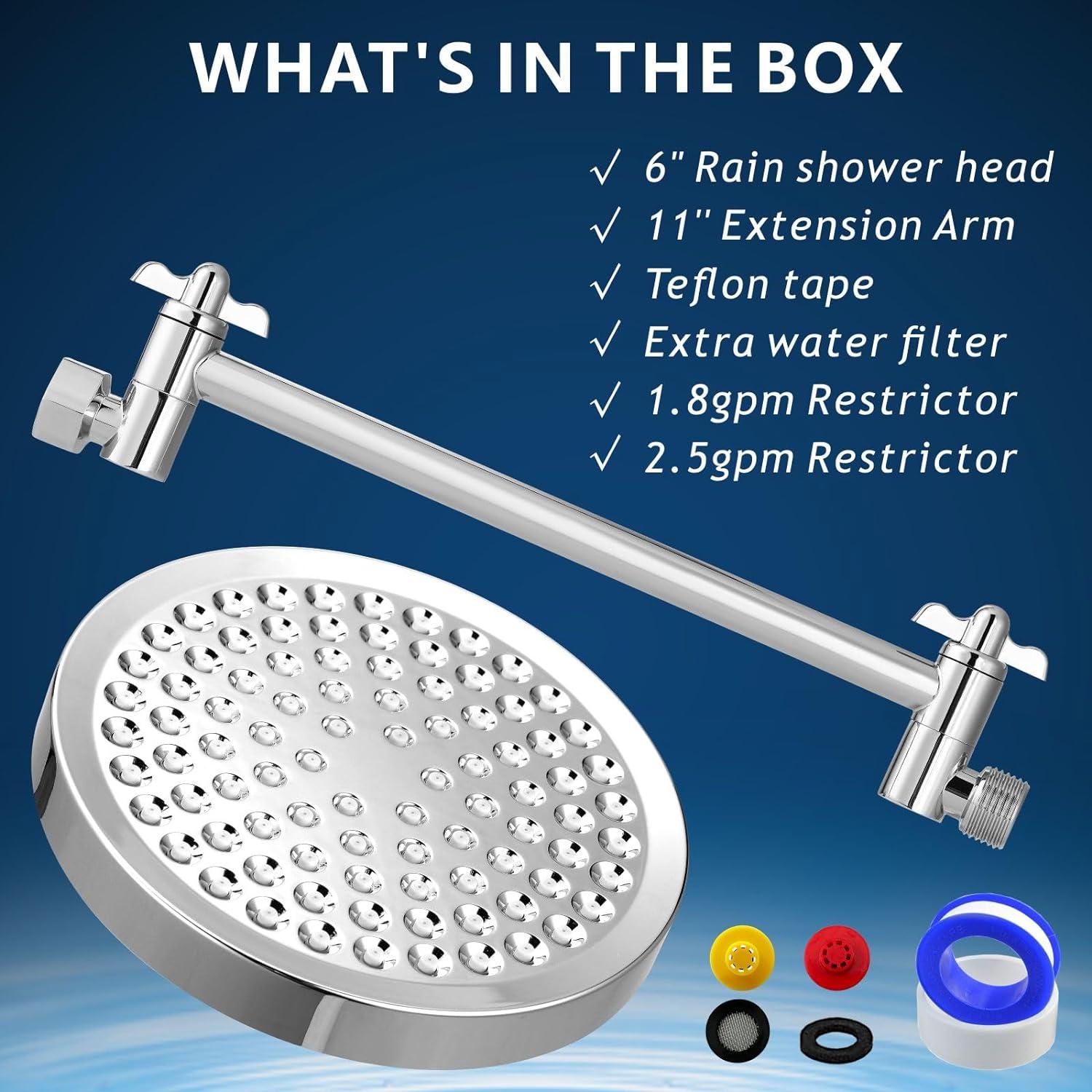 Cabezal de Ducha de Lluvia Nuodan 6" Cromo con Brazo 28cm