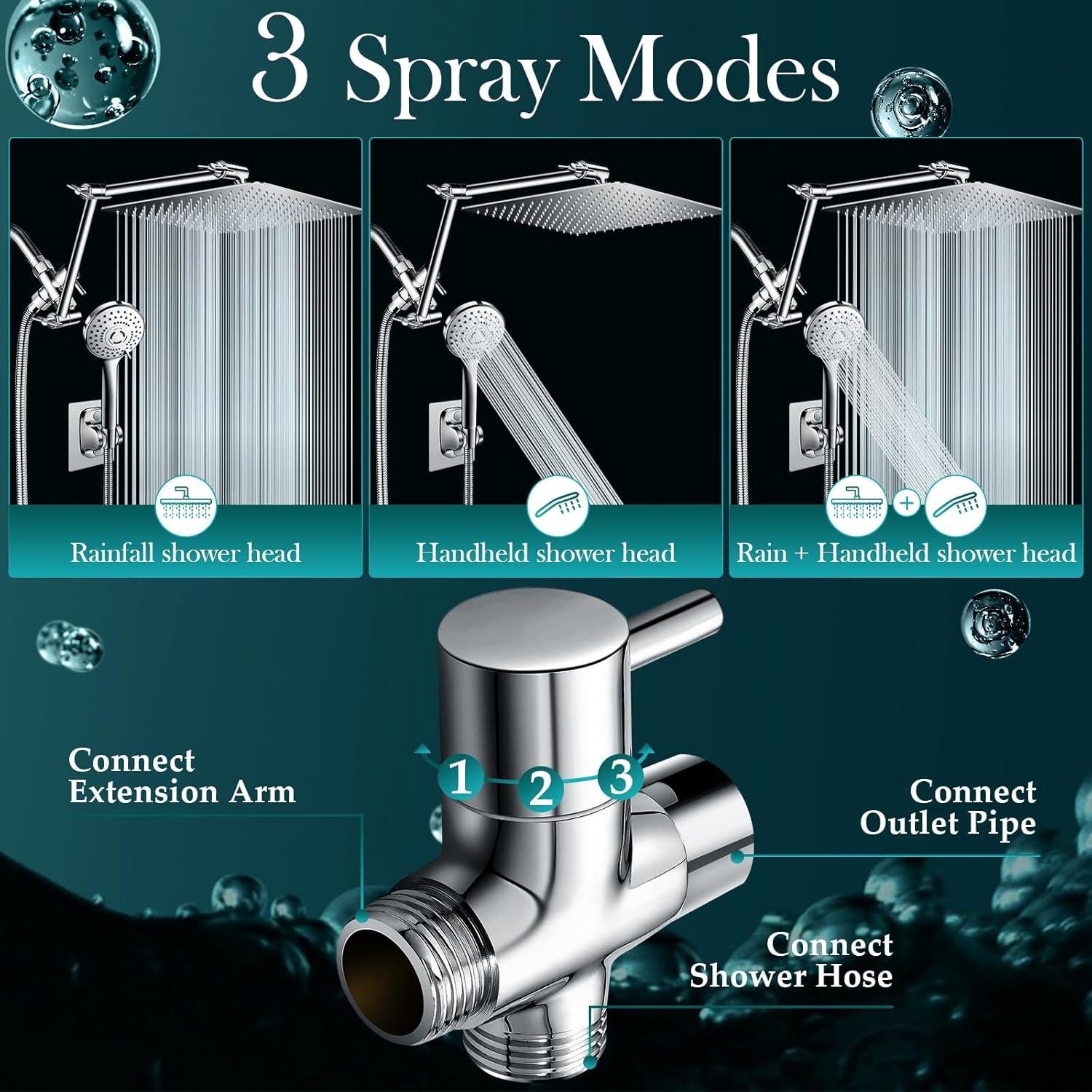 Combo Cabezal de Ducha Beekim 12" Lluvia y Mano Cromo