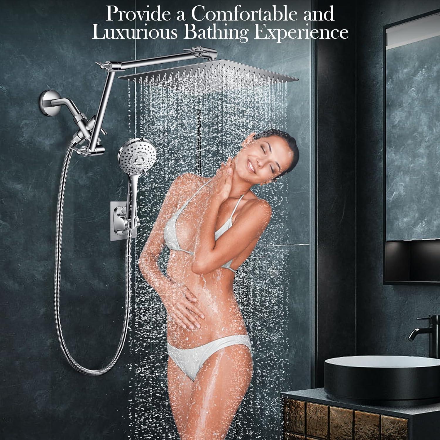 Combo Cabezal de Ducha Beekim 12" Lluvia y Mano Cromo