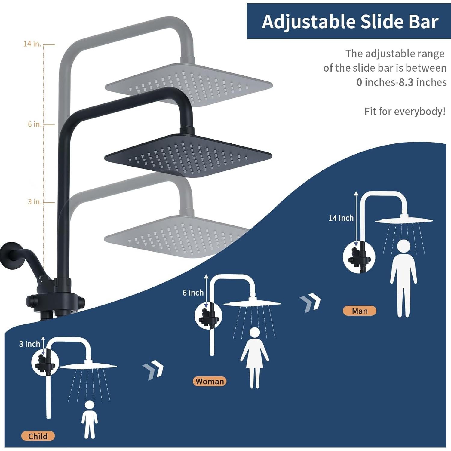 Cabezal de Ducha Doble VXV 8'' Alta Presión Negro Mate
