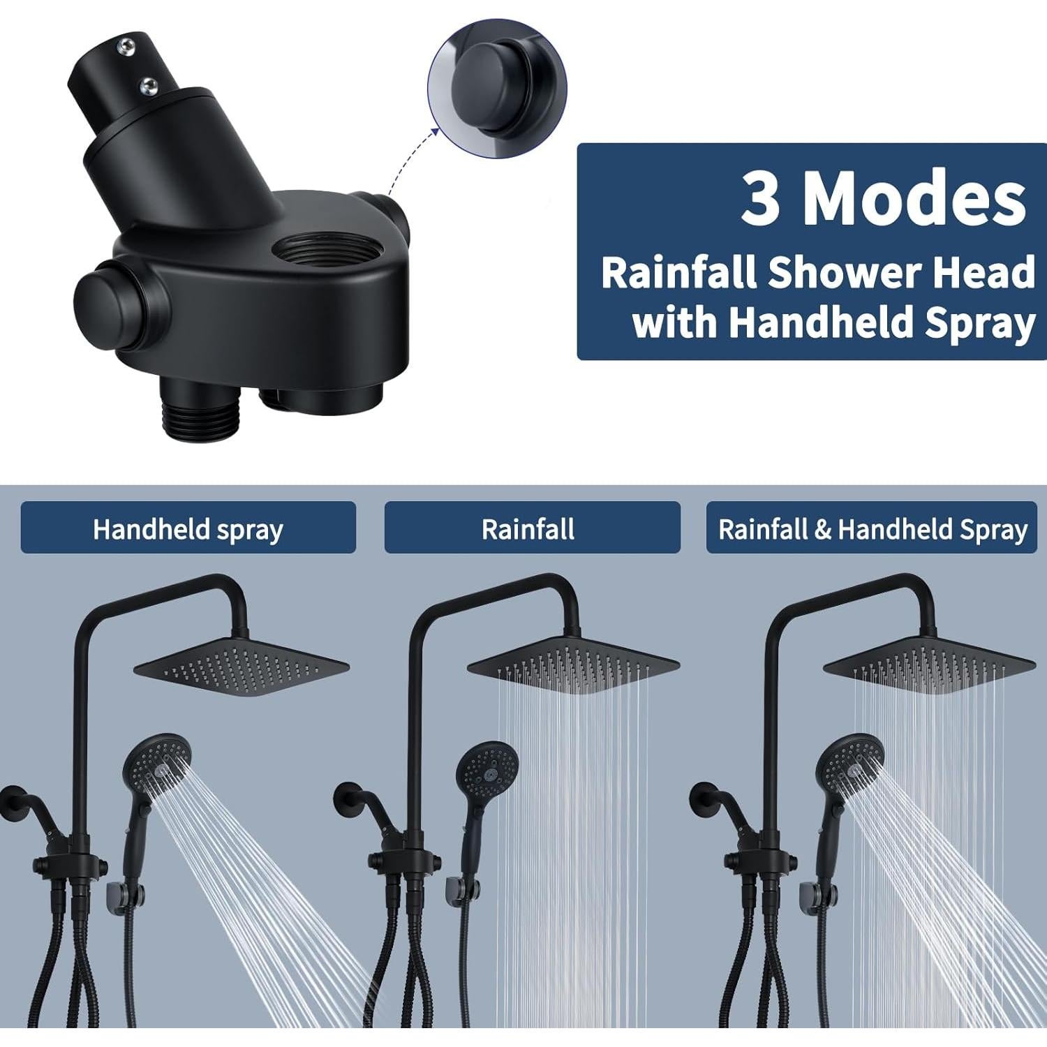 Cabezal de Ducha Doble VXV 8'' Alta Presión Negro Mate