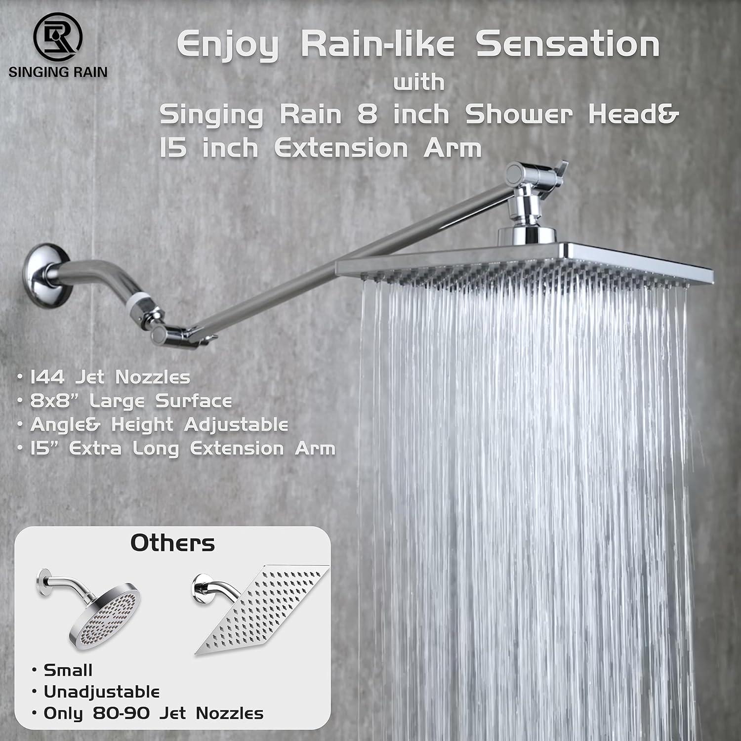 Cabezal de Ducha de Lluvia Singing Rain 20cm Cromo + Brazo 38cm