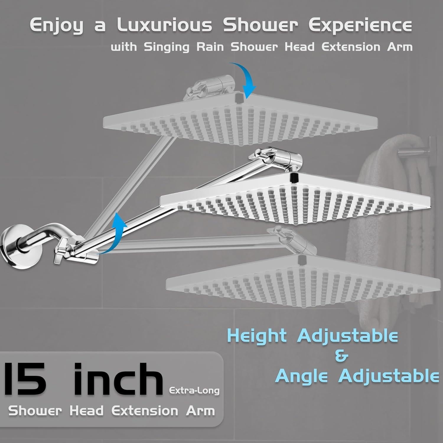 Cabezal de Ducha de Lluvia Singing Rain 20cm Cromo + Brazo 38cm