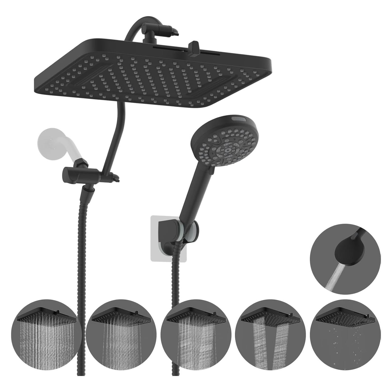 Cabezal de Ducha Hibbent 33 cm Lluvia Alta Presión 10 Modos