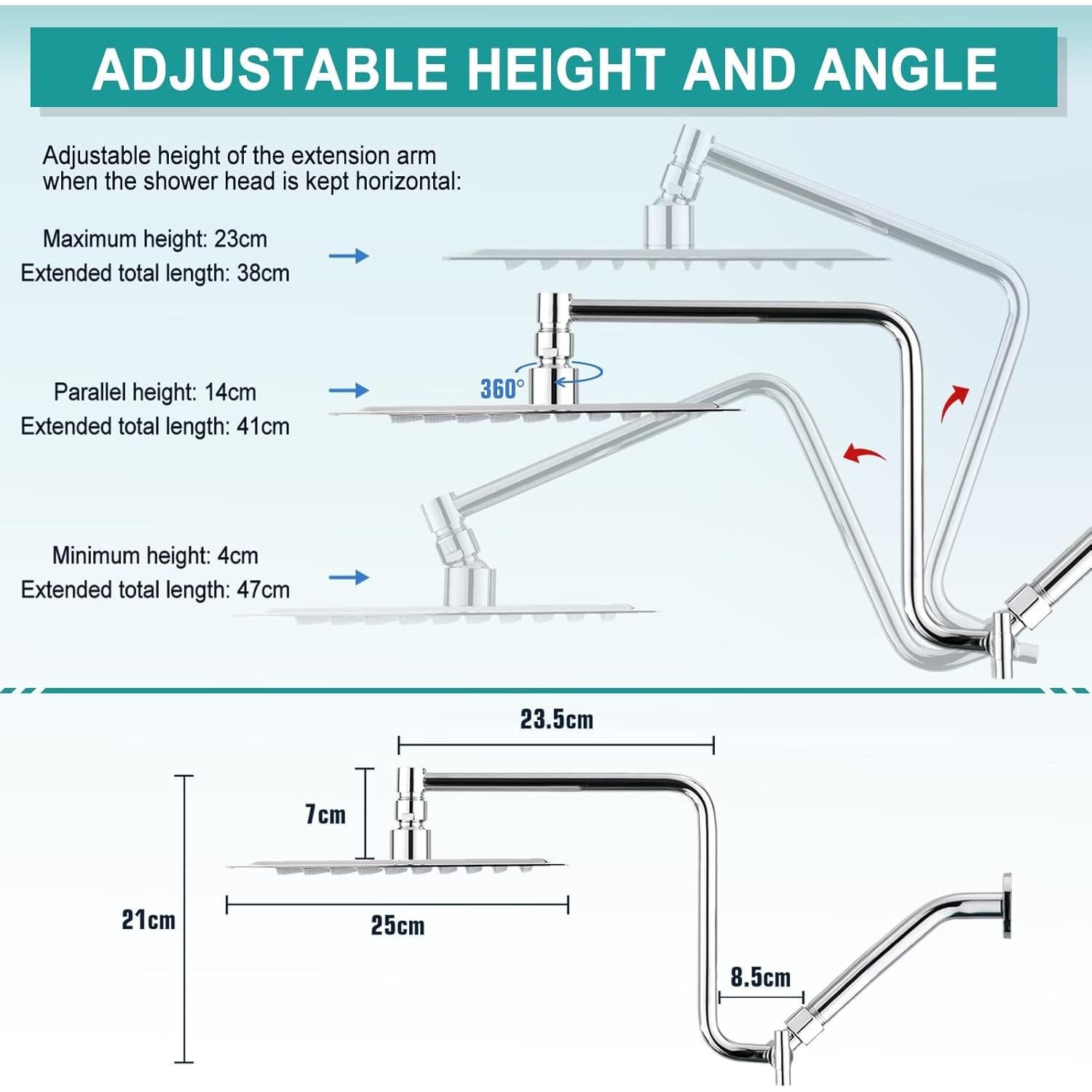 Cabezal de Ducha de Lluvia YDmeet 10" Acero Inoxidable Cromo