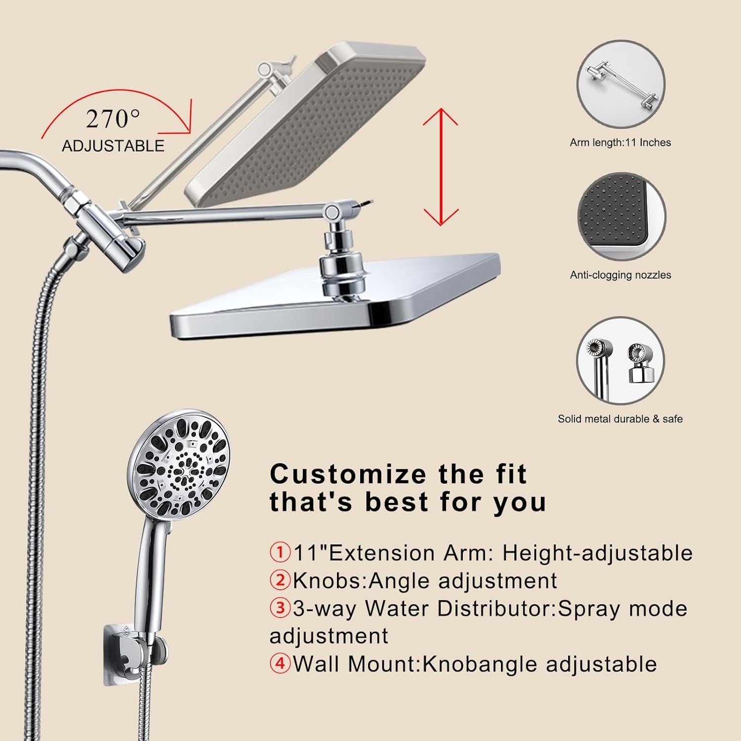 Cabezal de Ducha de Lluvia GAOZHIBST 35,56 cm con Ducha de Mano