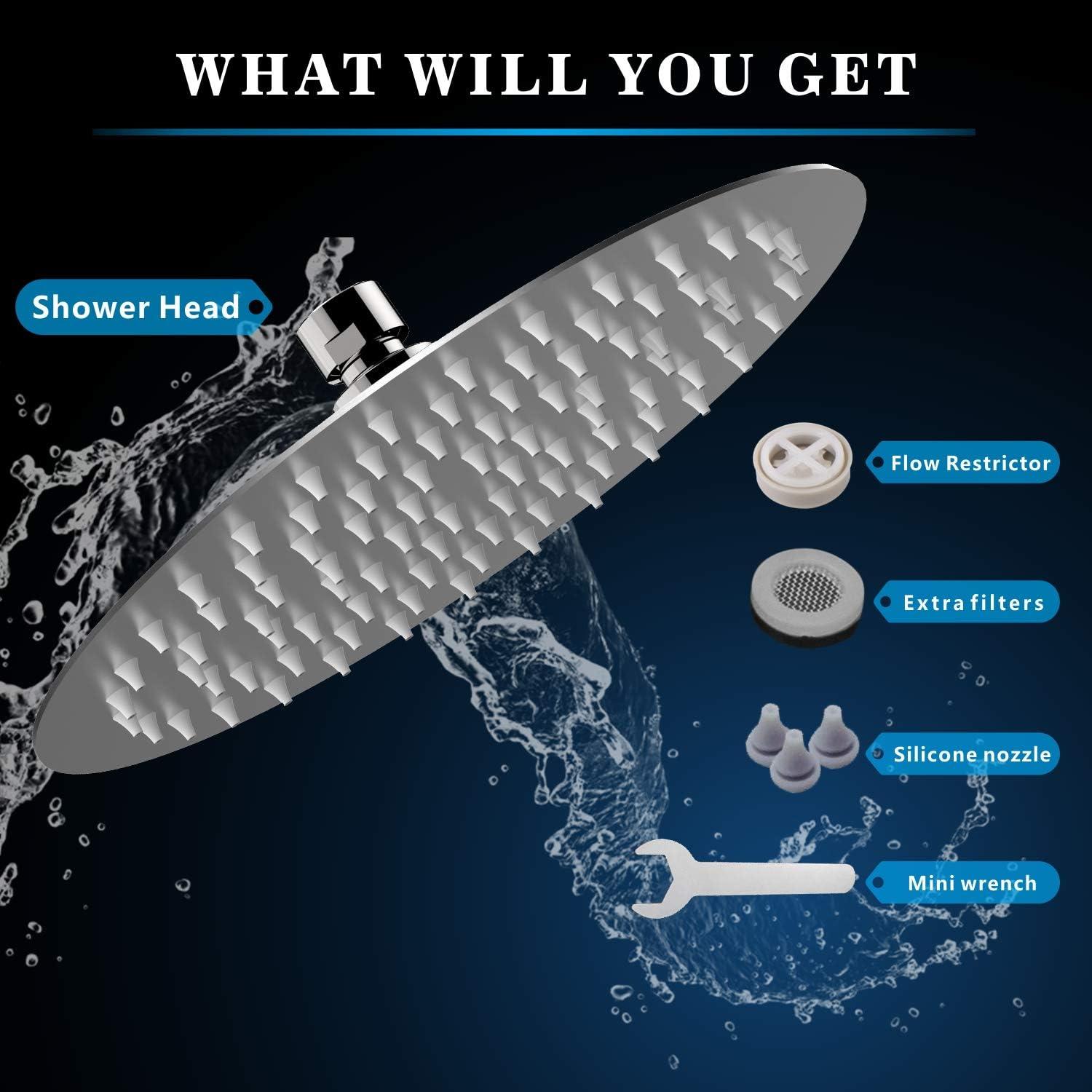 Cabezal de Ducha Voolan 10 Pulgadas Alta Presión Níquel Cepillado