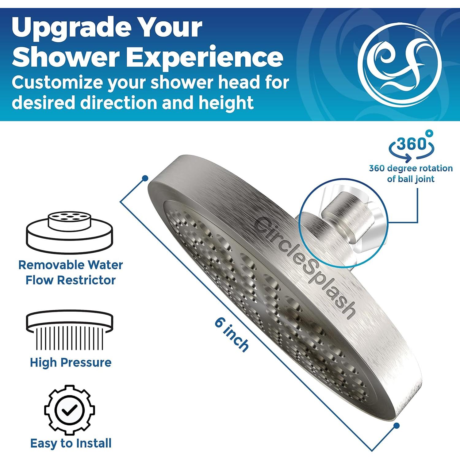 Cabezal de Ducha CircleSplash 6" Níquel Cepillado 2.5 GPM