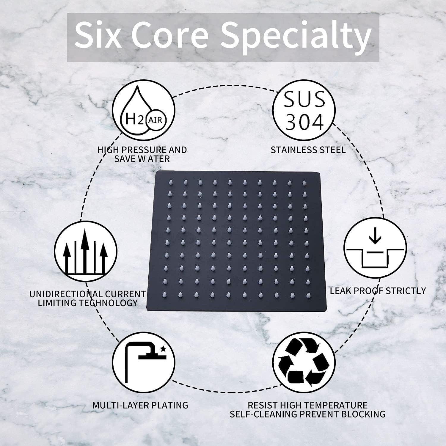 Cabezal de Ducha de Lluvia GGStudy 30,48 cm Negro Cuadrado