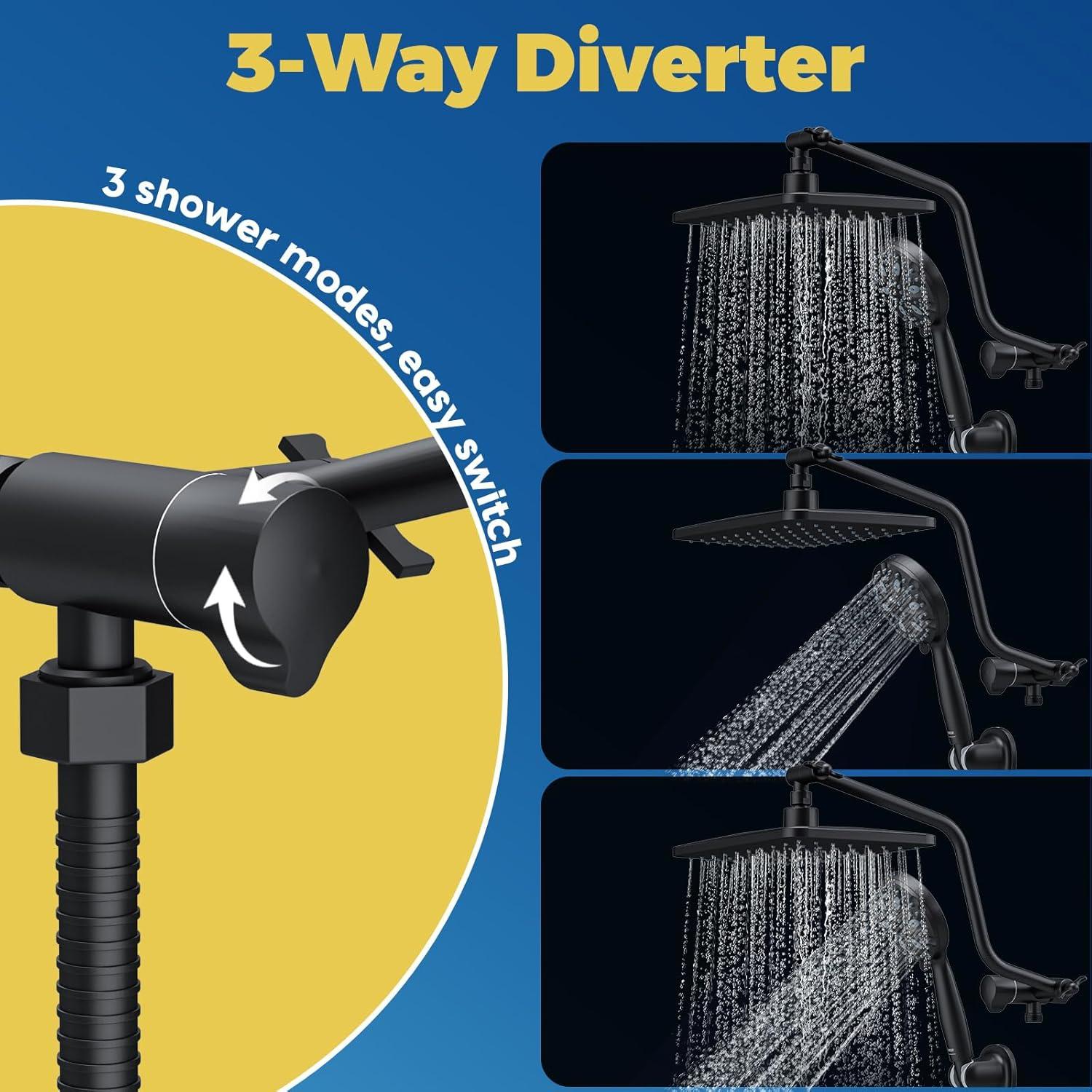 Cabezal de Ducha de Lluvia WRISIN 25 cm con Spray de Mano 7 Funciones