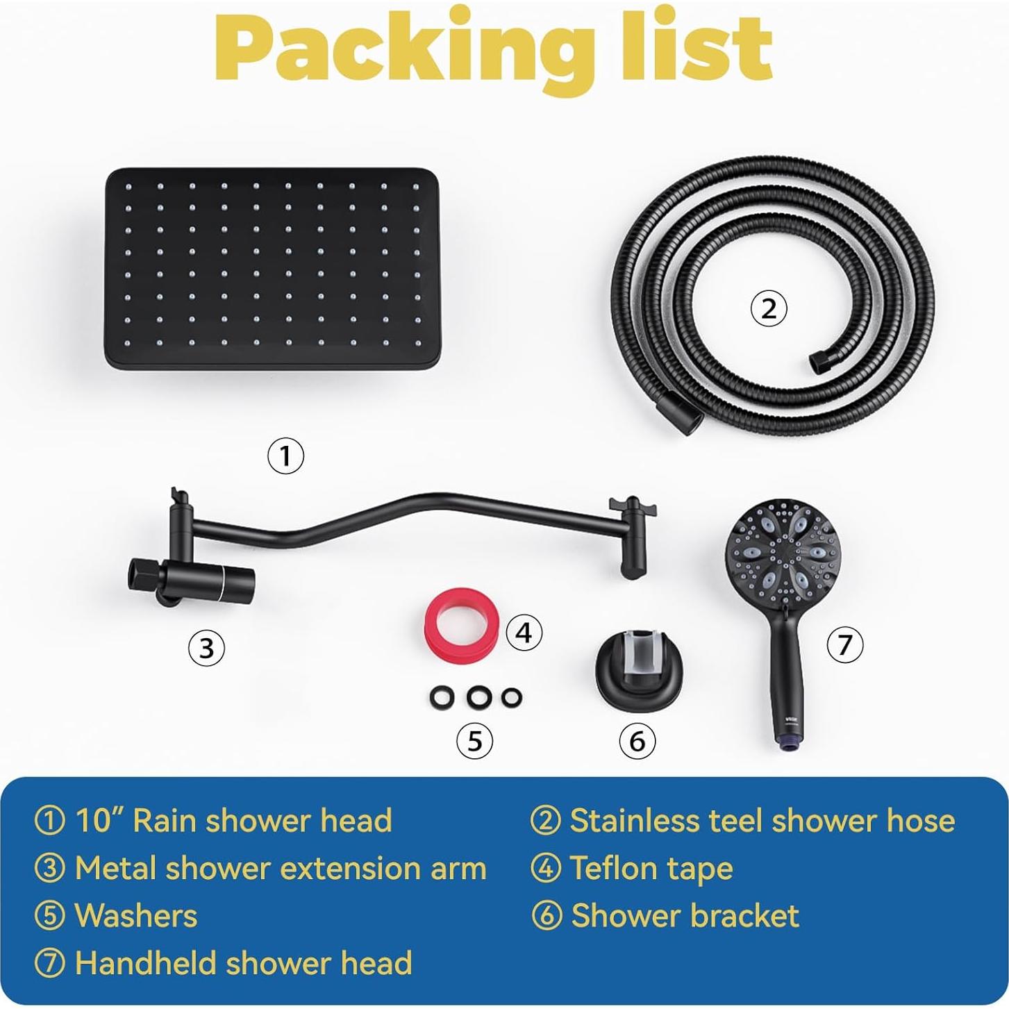 Cabezal de Ducha de Lluvia WRISIN 25 cm con Spray de Mano 7 Funciones