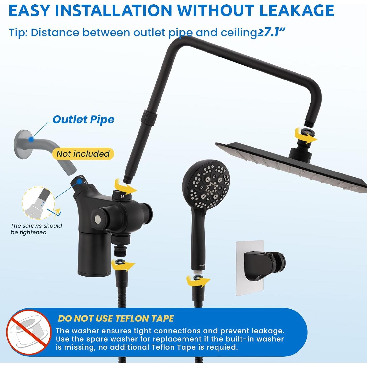 Combo Ducha Filtrada Ryamen 10" Ajustable 7 Modos Negro