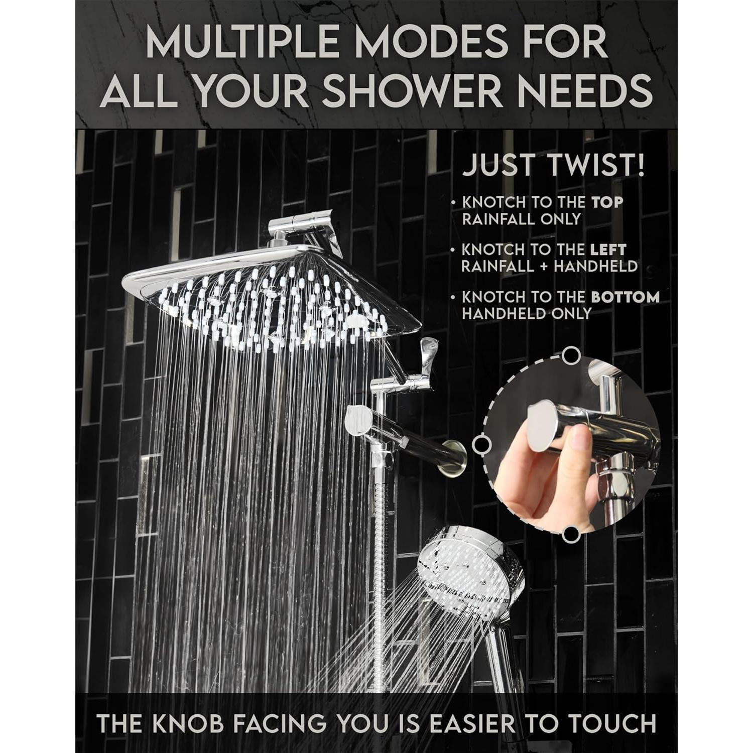 Cabezal de Ducha Veken Alta Presión Cromo Combo 3 Modos