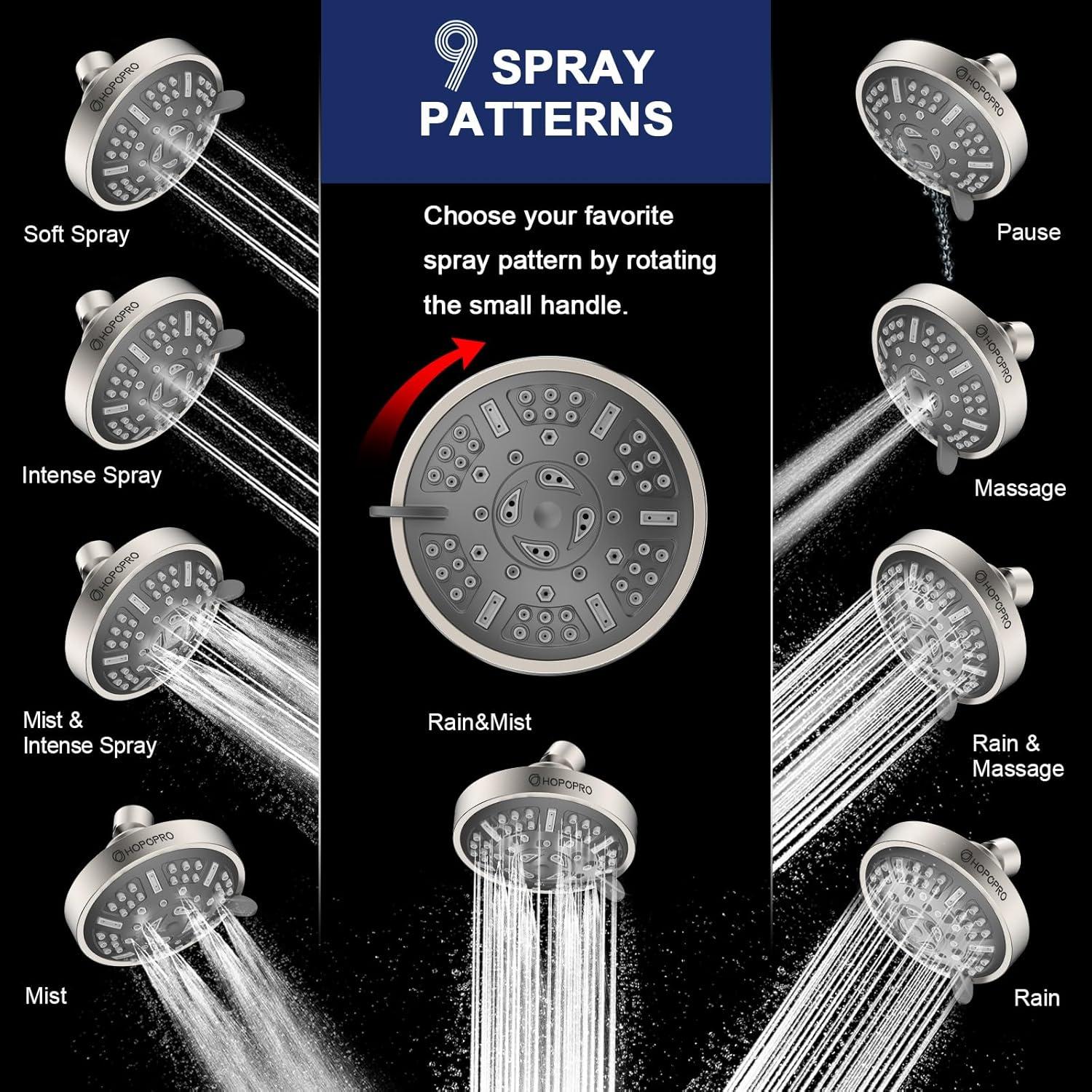Cabezal de Ducha HOPOPRO 9 Modos Alta Presión Níquel Cepillado