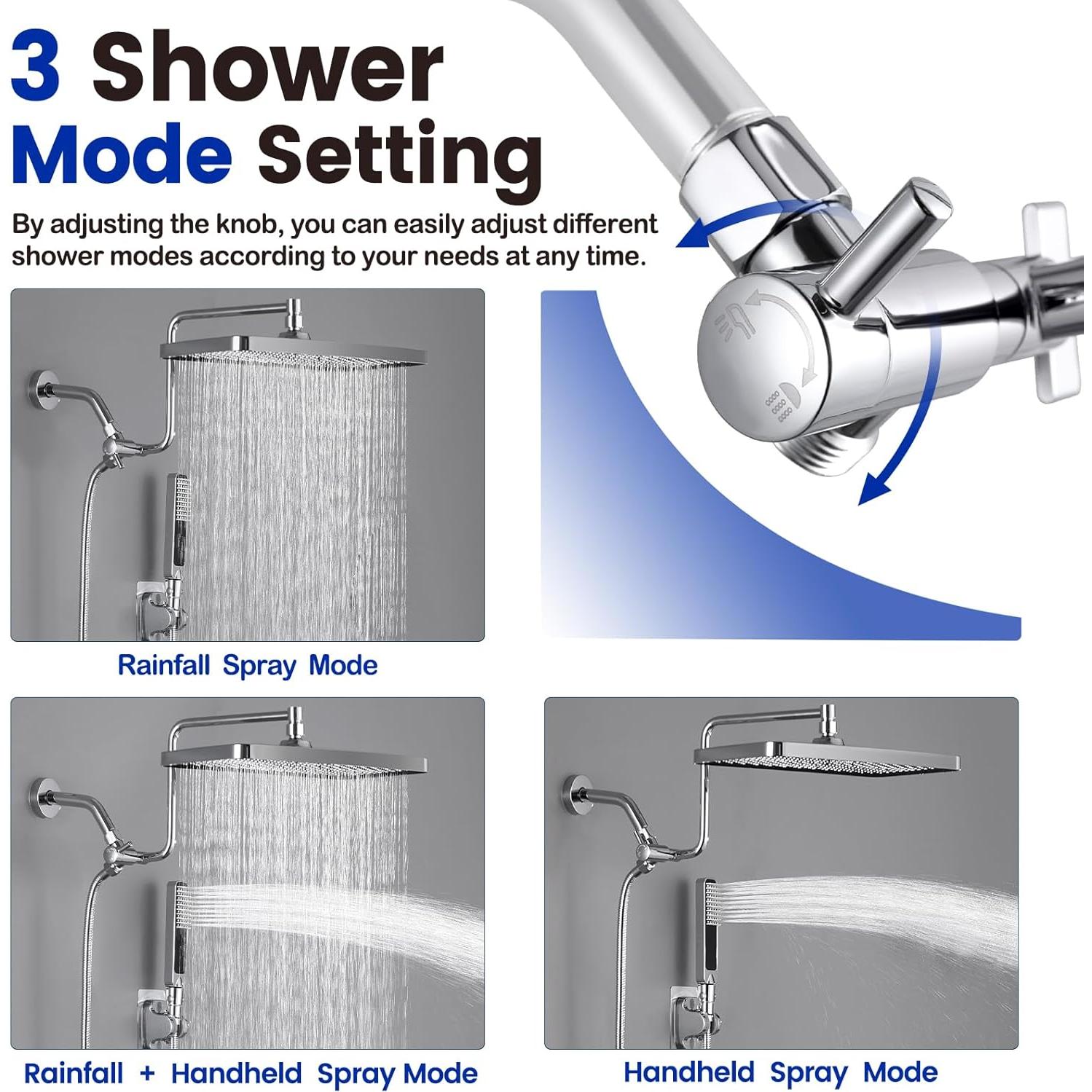 Cabezal de Ducha de Lluvia QMLALA 33 cm con Rociador de Mano