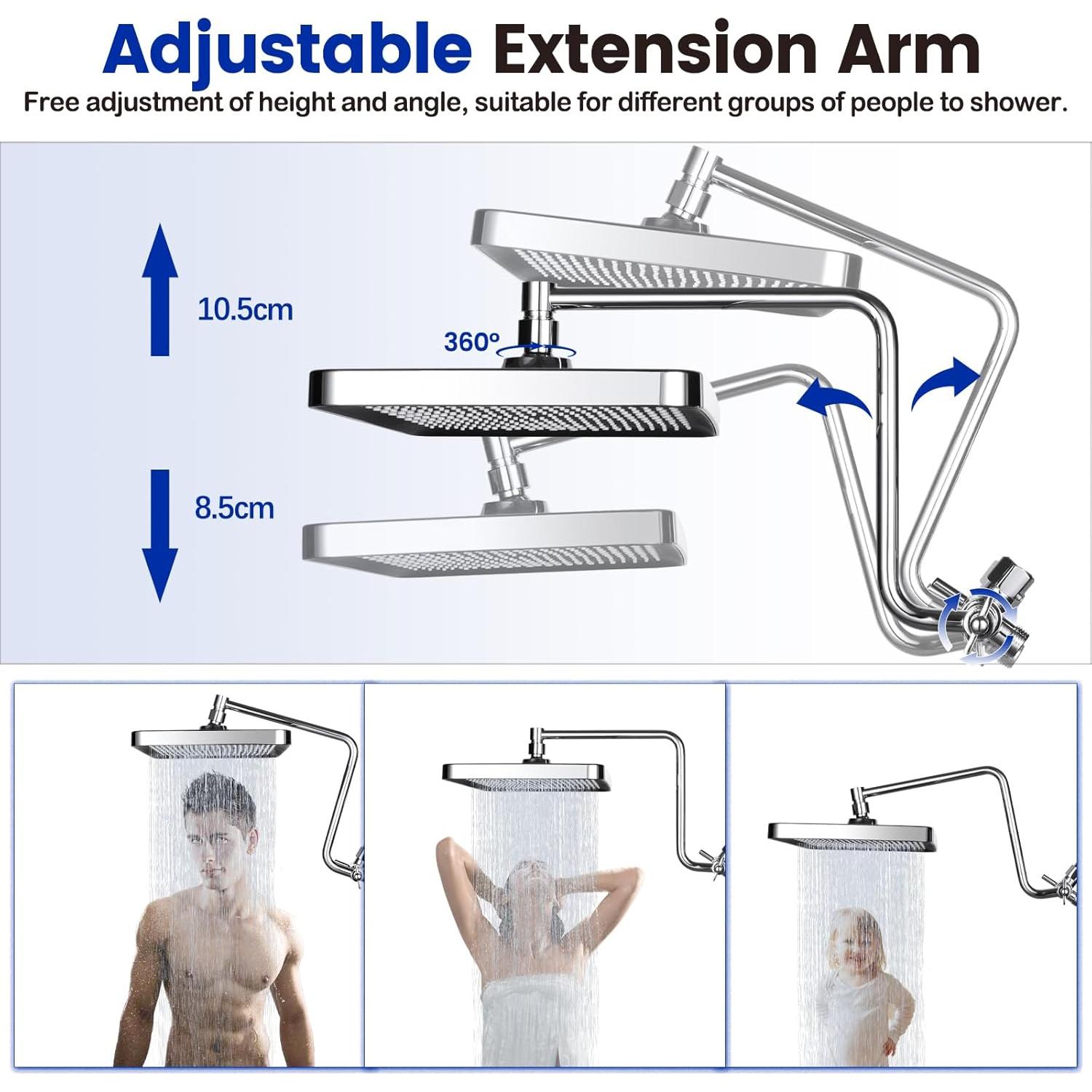 Cabezal de Ducha de Lluvia QMLALA 33 cm con Rociador de Mano
