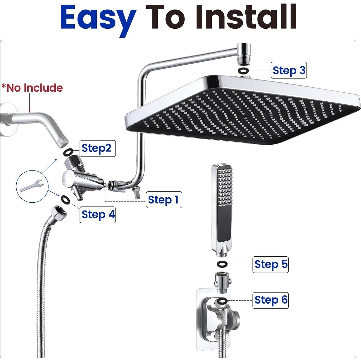 Cabezal de Ducha de Lluvia QMLALA 33 cm con Rociador de Mano