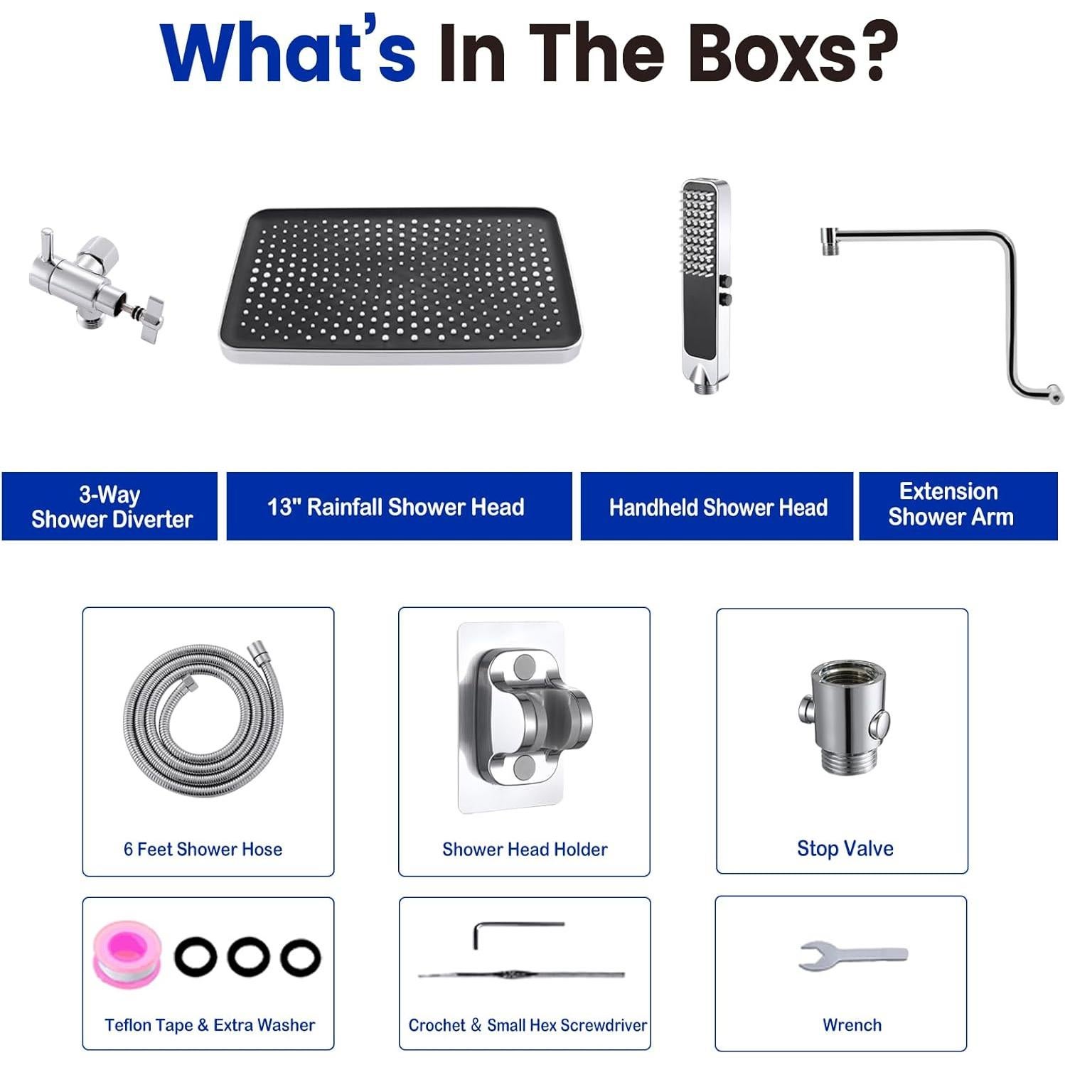 Cabezal de Ducha de Lluvia QMLALA 33 cm con Rociador de Mano