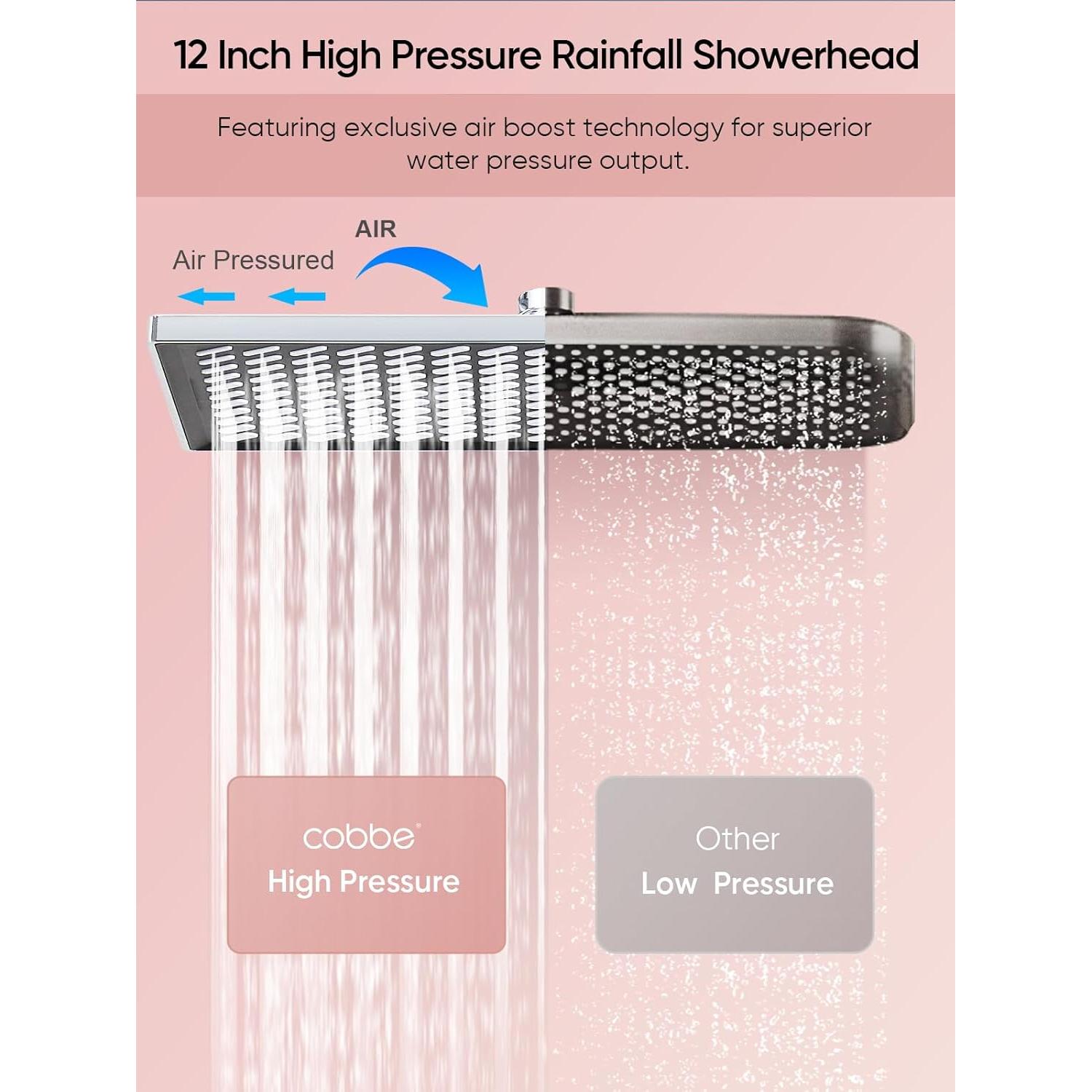 Cabezal de Ducha de Lluvia Cobbe 30 cm 6 Modos Cromo