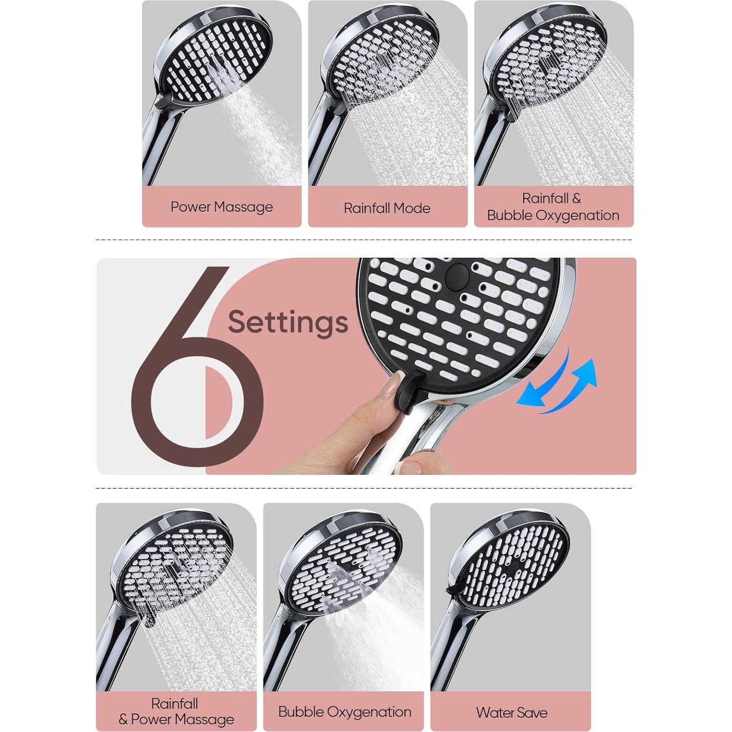 Cabezal de Ducha de Lluvia Cobbe 30 cm 6 Modos Cromo