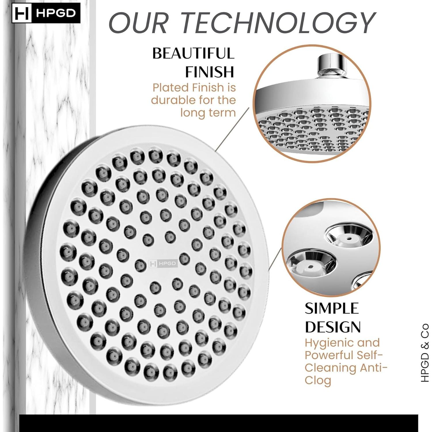 Cabezal de Ducha HPGD 6" Alta Presión Cromo Antitaponamiento