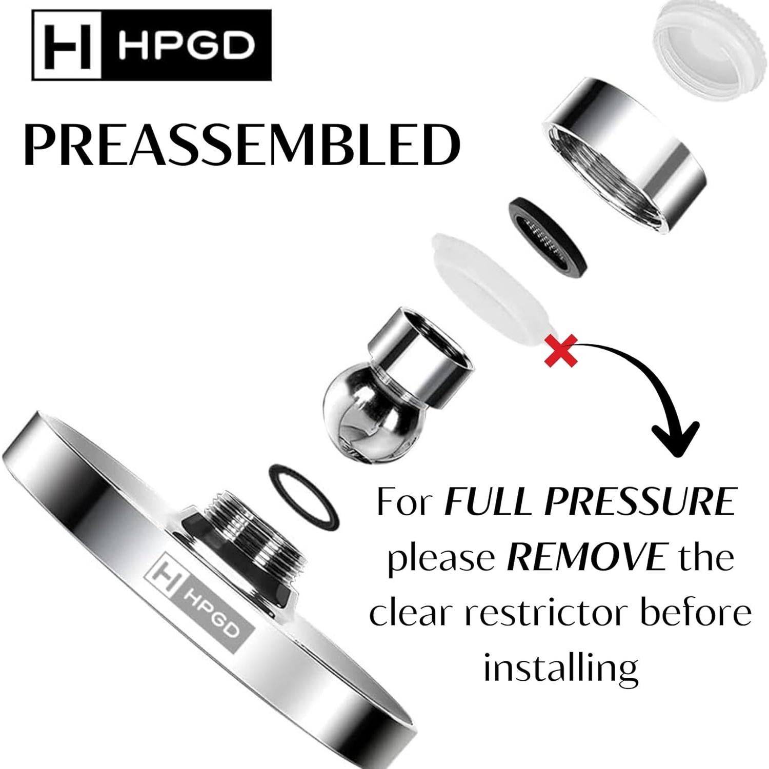 Cabezal de Ducha HPGD 6" Alta Presión Cromo Antitaponamiento