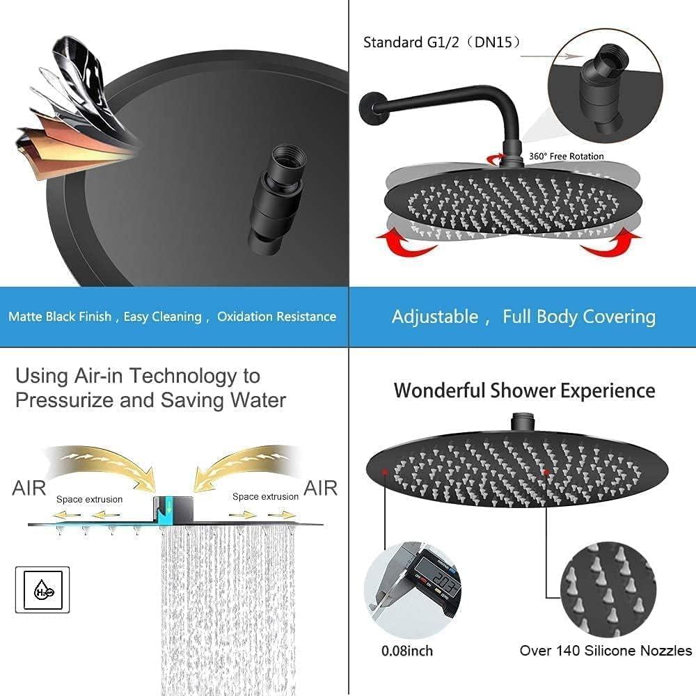 Cabezal de Ducha Redondo NearMoon 30.48 cm Negro Mate