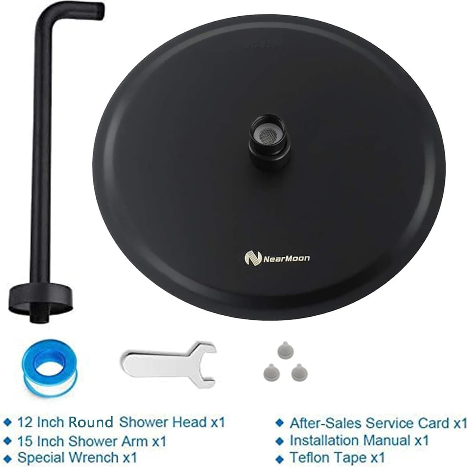 Cabezal de Ducha Redondo NearMoon 30.48 cm Negro Mate