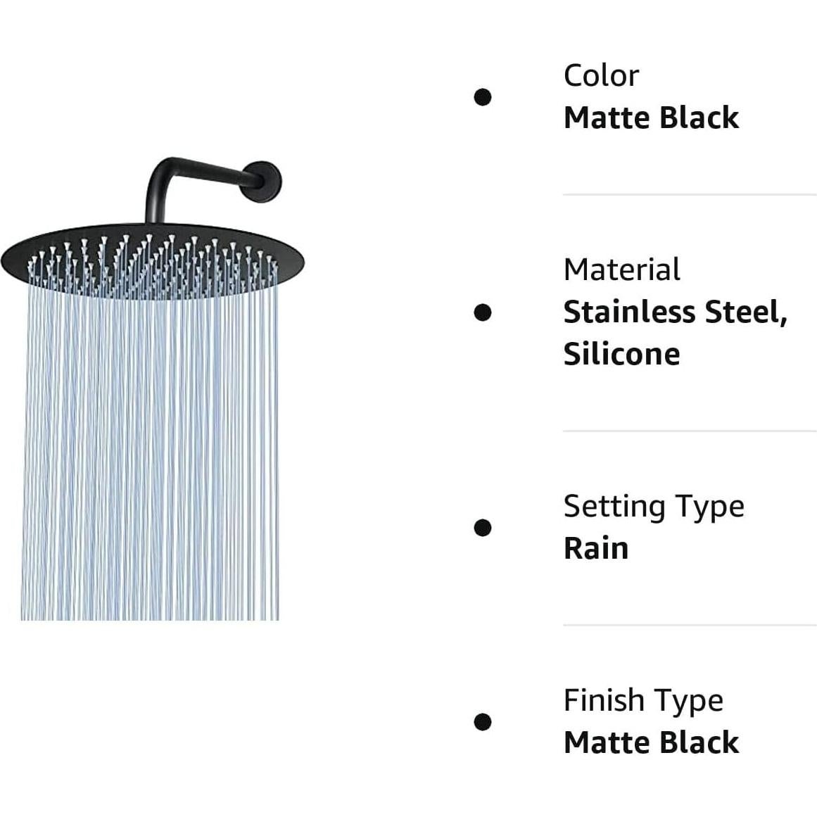 Cabezal de Ducha Redondo NearMoon 30.48 cm Negro Mate