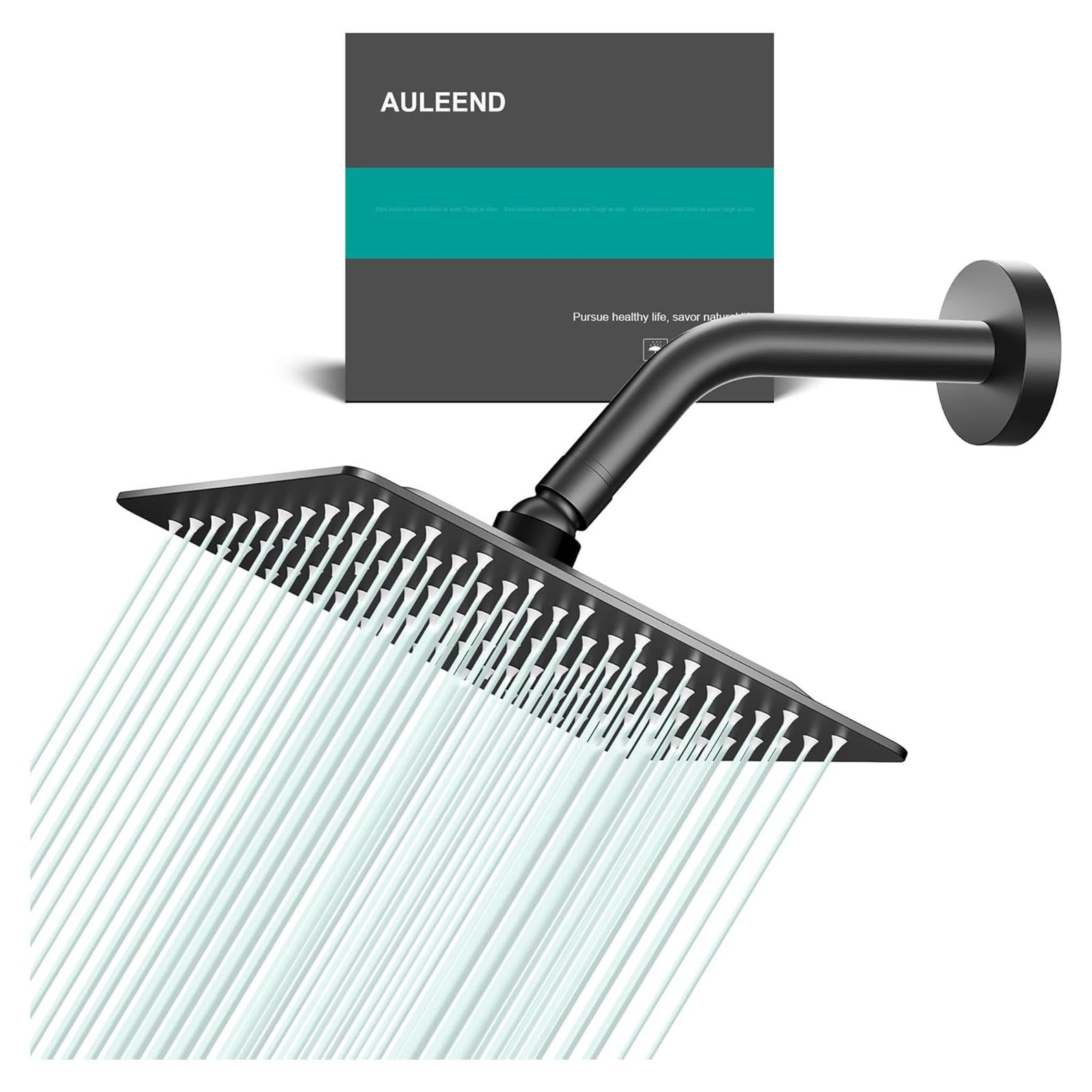 Cabezal de Ducha de Lluvia AULEEND 20 cm Acero Inoxidable Negro