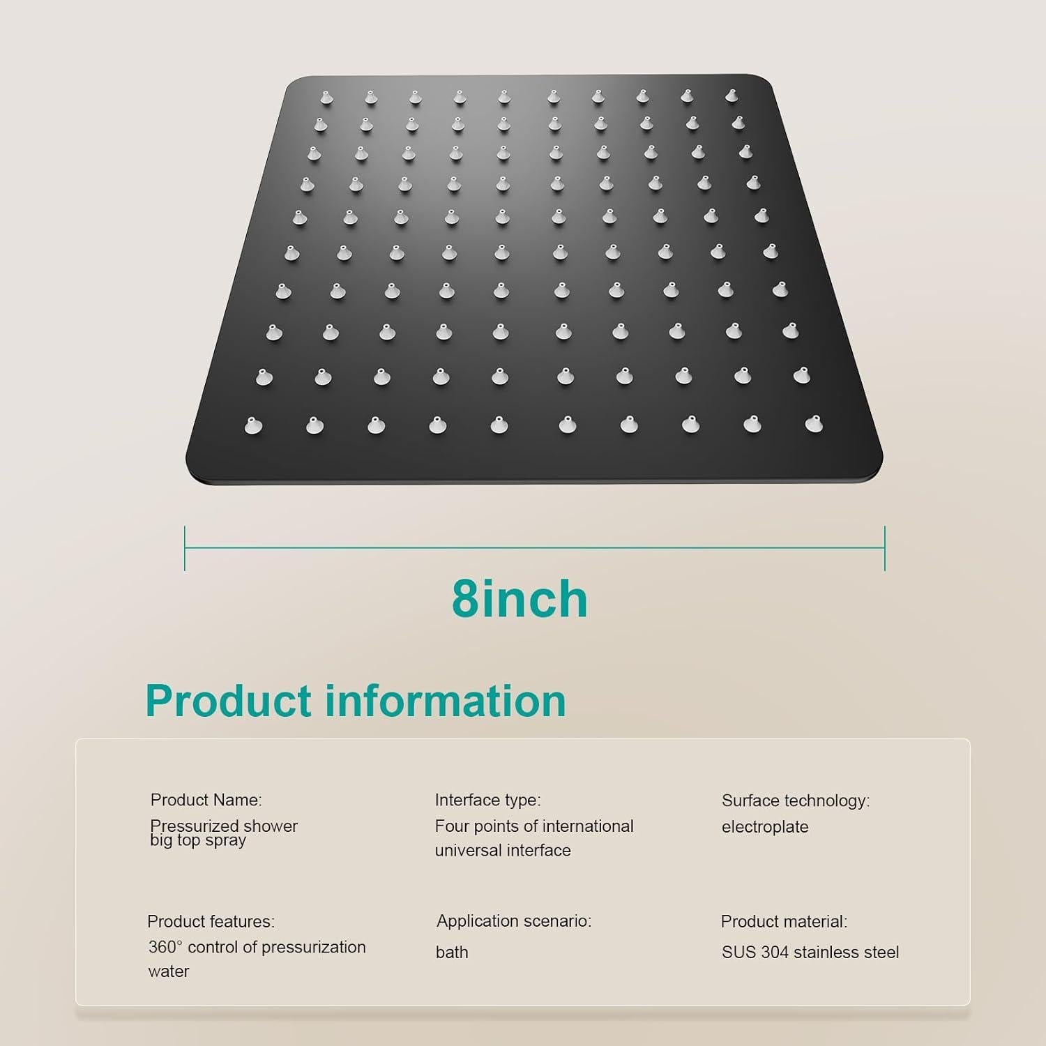 Cabezal de Ducha de Lluvia AULEEND 20 cm Acero Inoxidable Negro