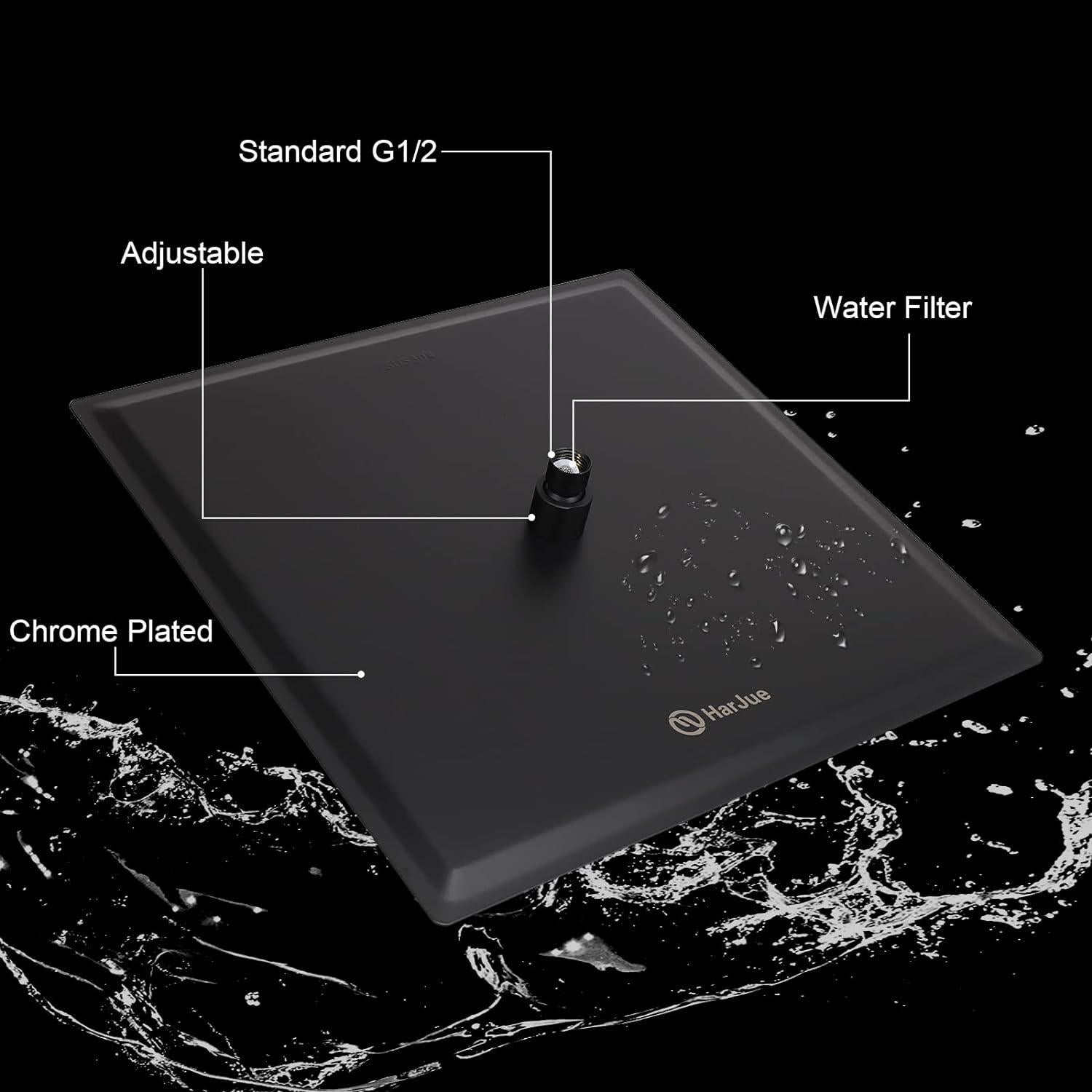 Cabezal de Ducha HarJue 10" Acero Inoxidable Negro Mate