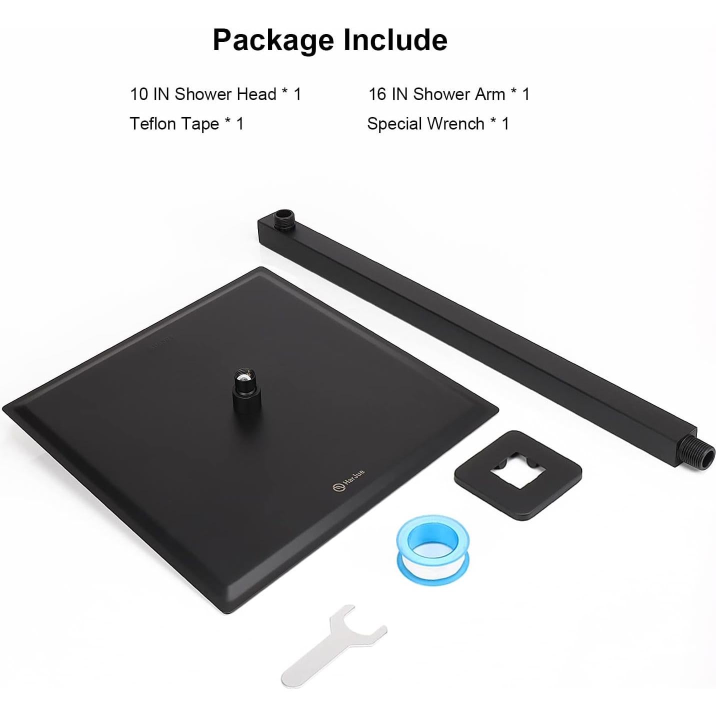 Cabezal de Ducha HarJue 10" Acero Inoxidable Negro Mate