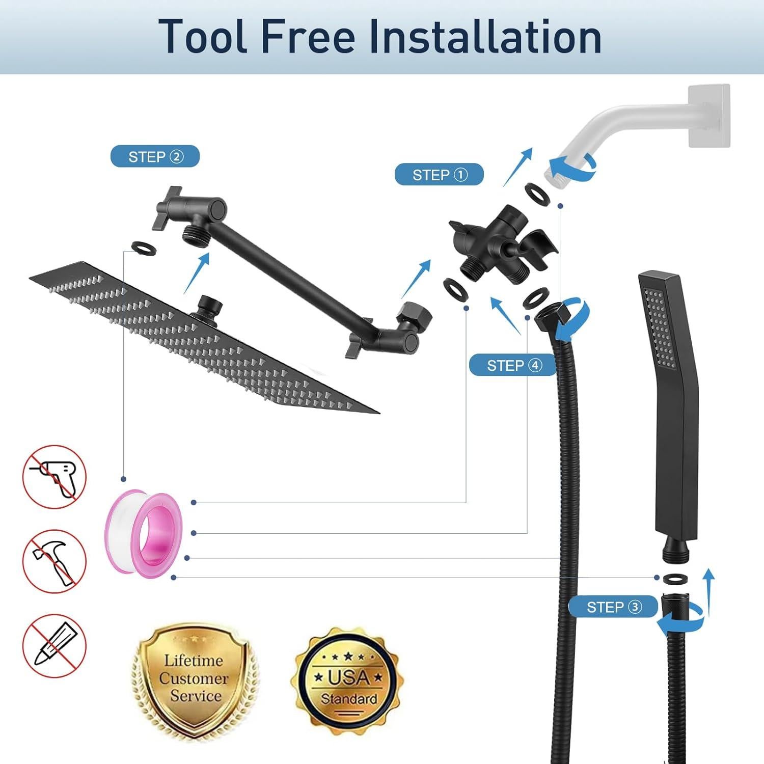 Cabezal de Ducha de Lluvia 10" Psylc Todo Metal Negro Mate