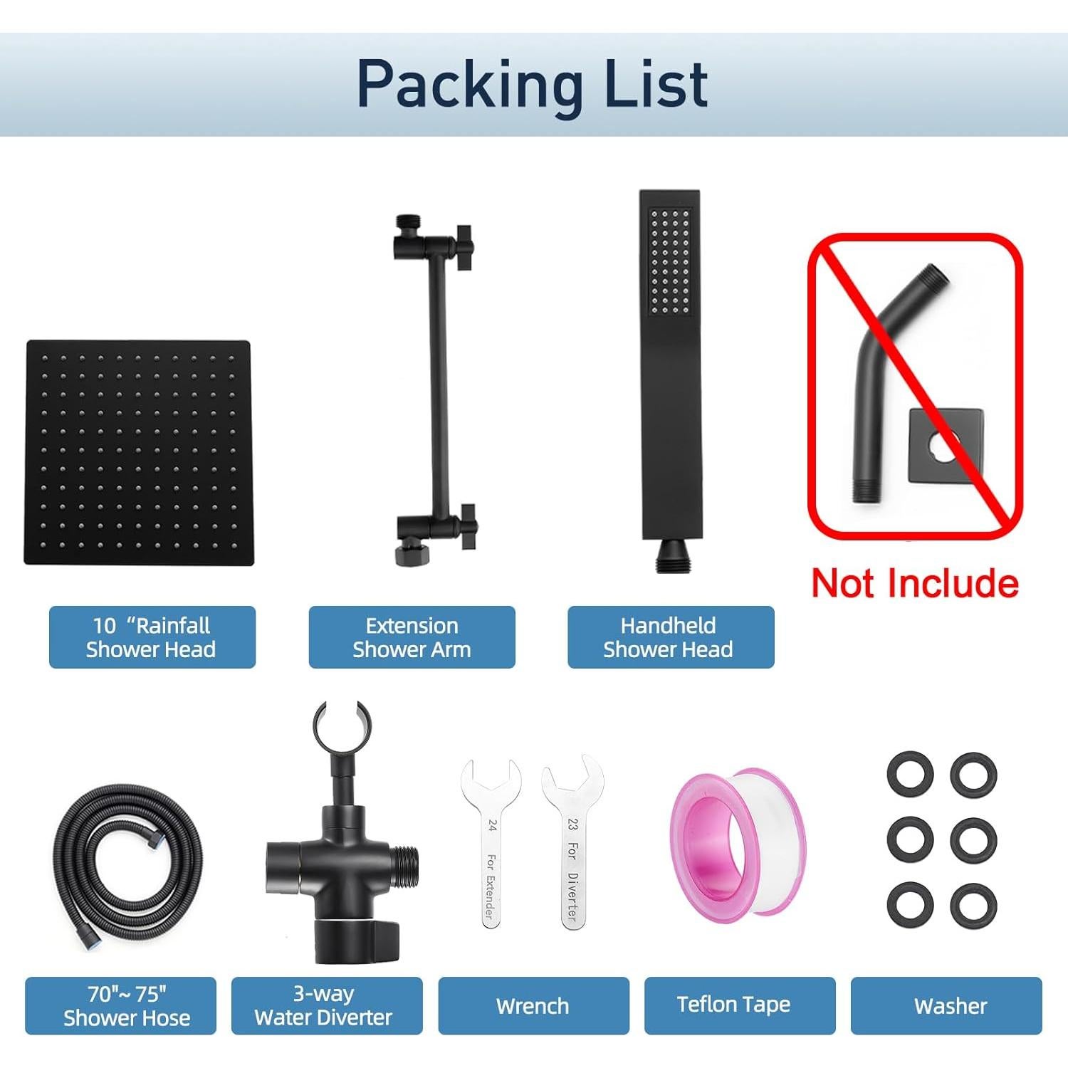 Cabezal de Ducha de Lluvia 10" Psylc Todo Metal Negro Mate