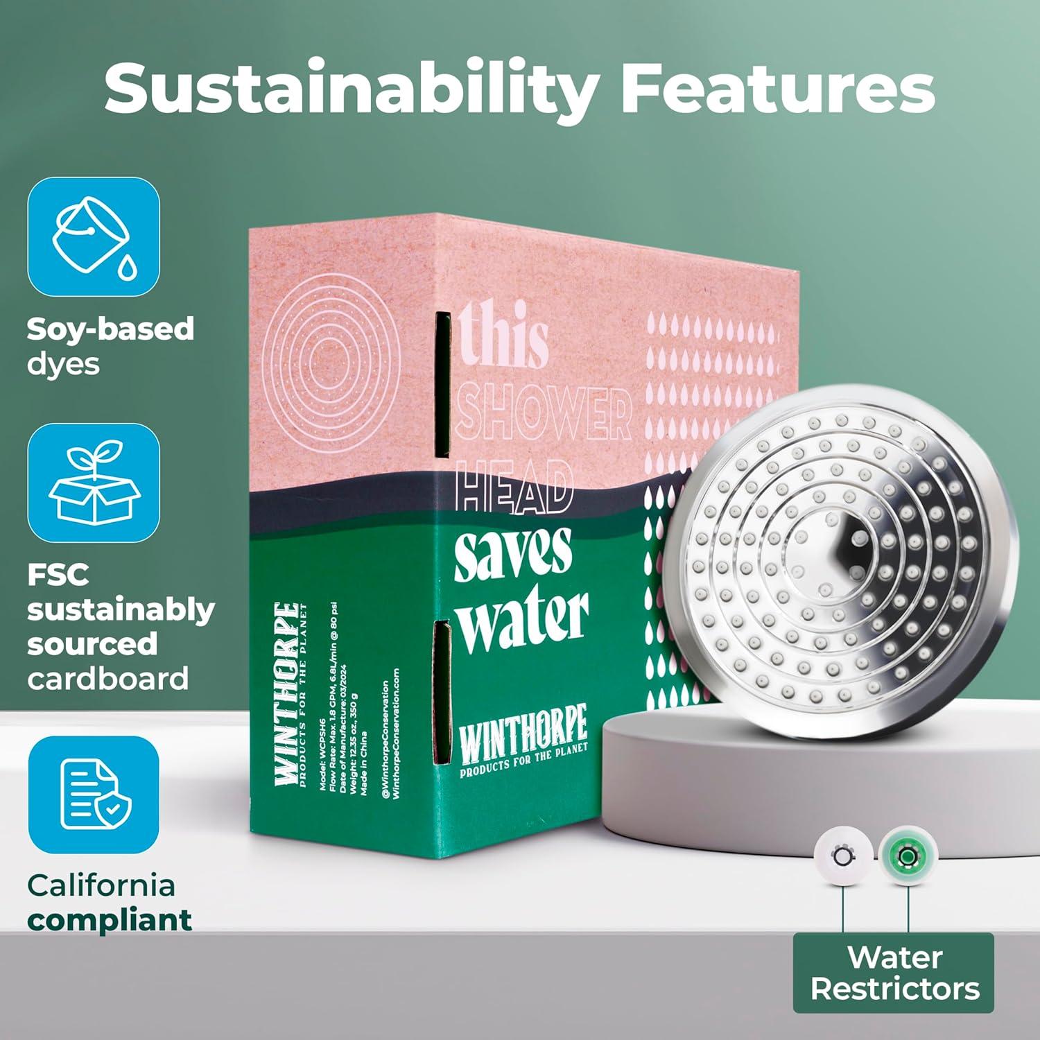 Cabezal de Ducha Ahorra Agua Winthorpe 6,81 L/min Cromo