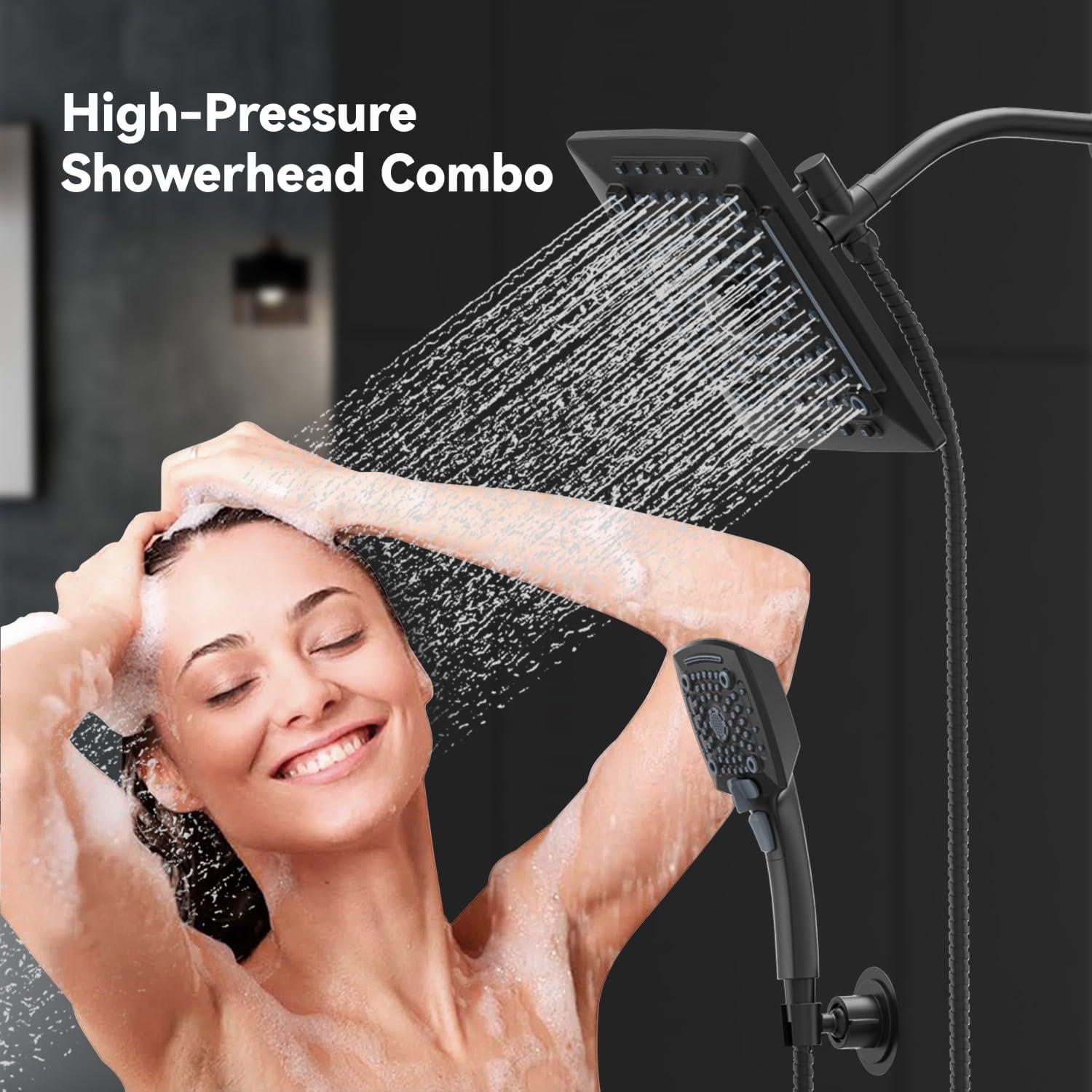 Cabezal de Ducha ELLO&ALLO 10" Negro Mate con Manguera 152 cm