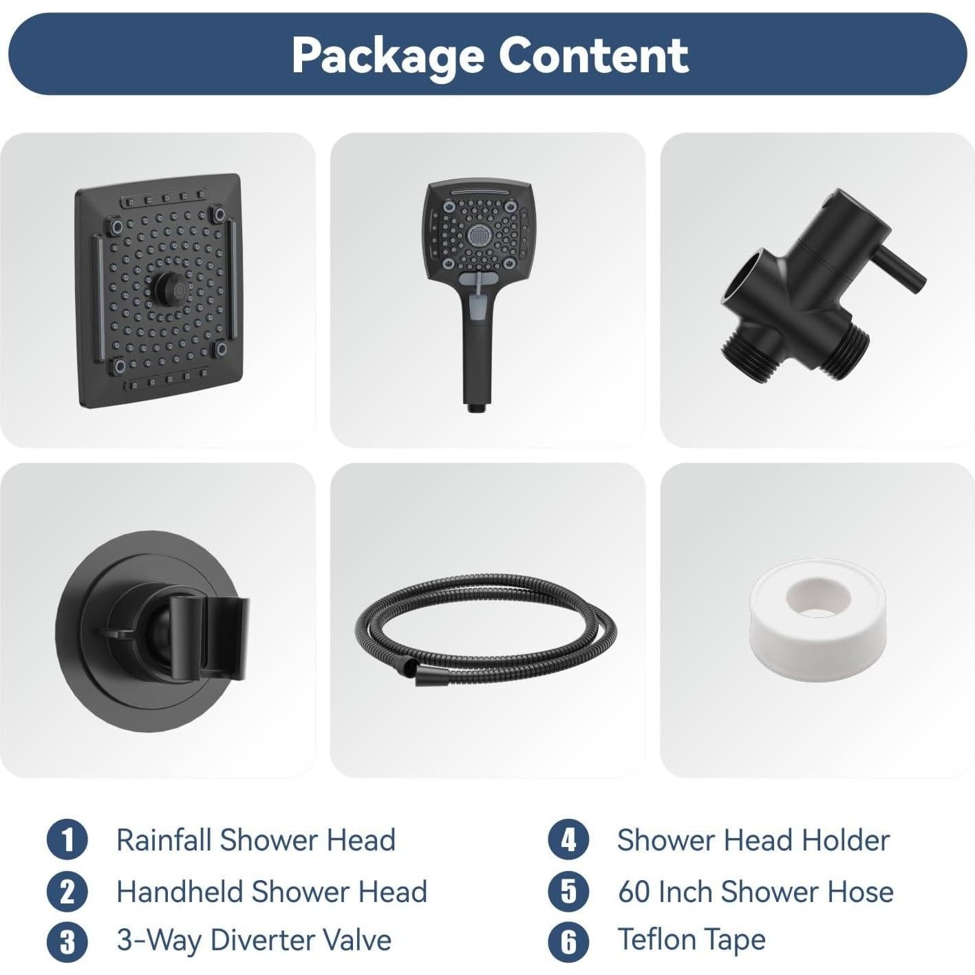 Cabezal de Ducha ELLO&ALLO 10" Negro Mate con Manguera 152 cm