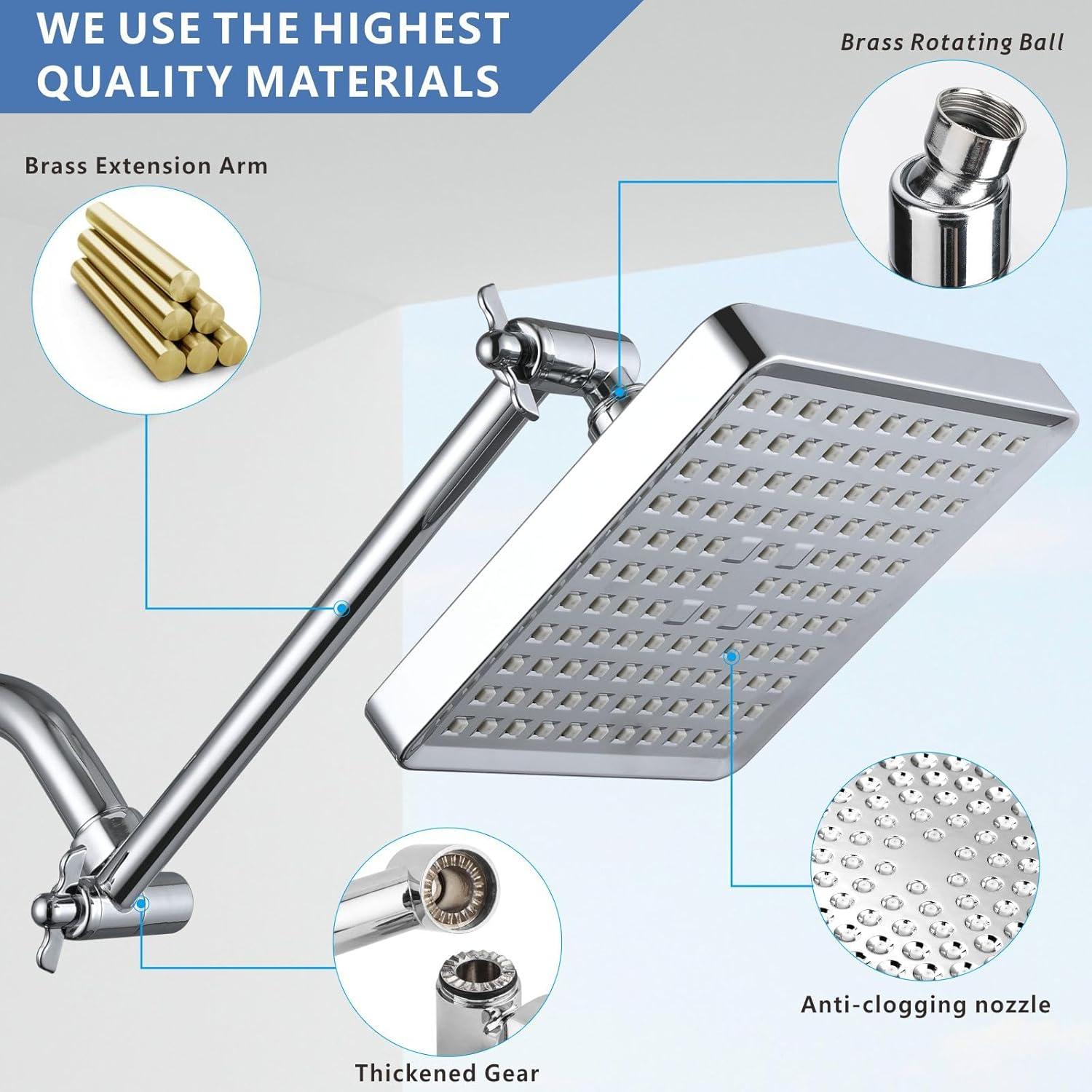 Cabezal de Ducha Voolan 15cm con Brazo de 28cm Cromo