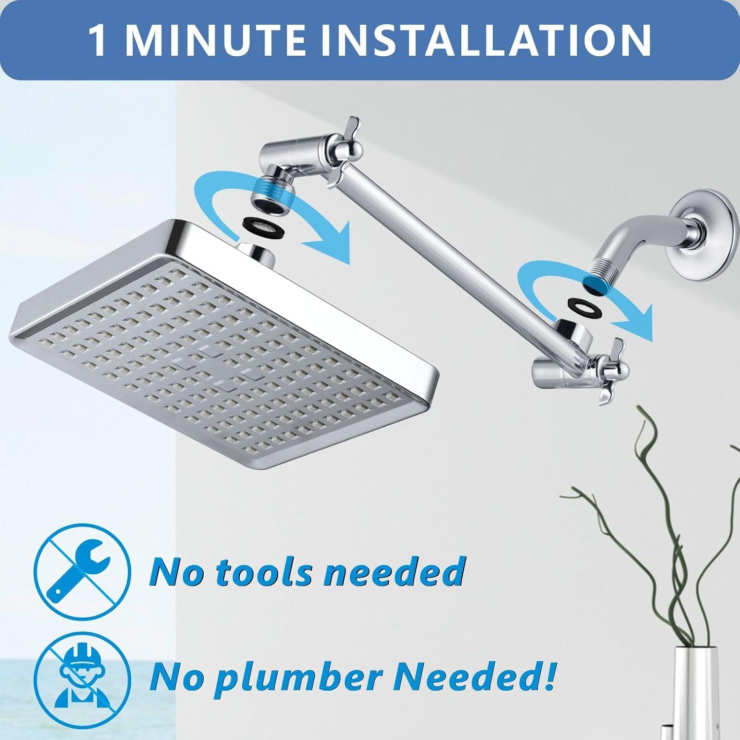 Cabezal de Ducha Voolan 15cm con Brazo de 28cm Cromo