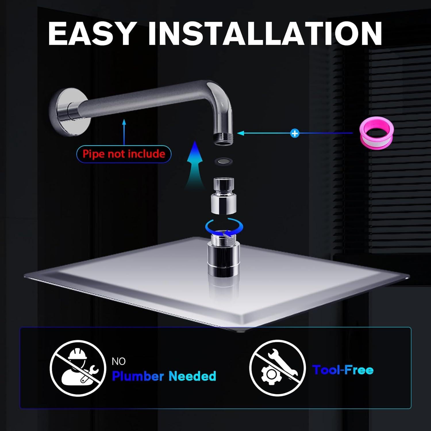 Cabezal de Ducha de Lluvia HUUKE 10" Cromo LED Alta Presión