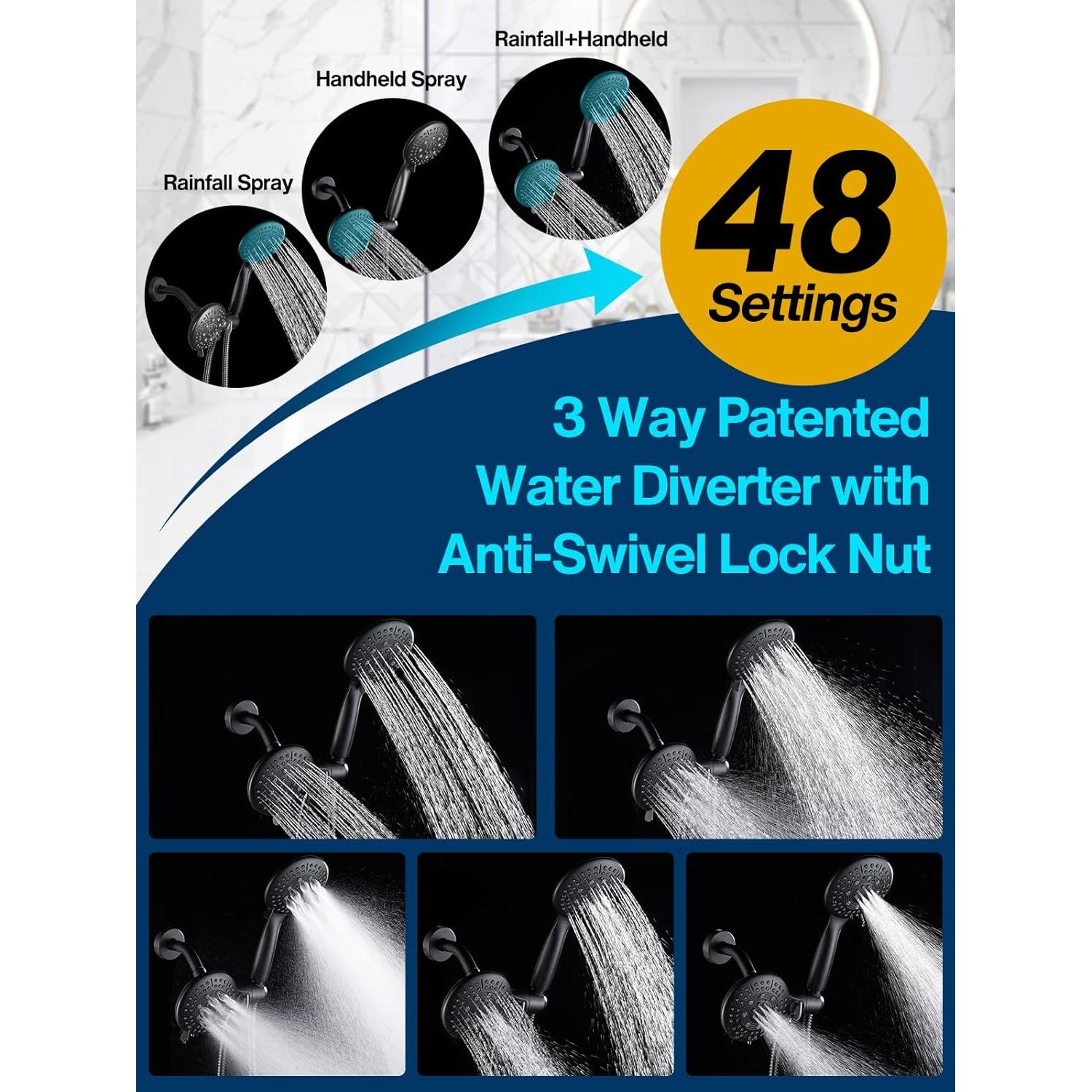 Cabezal de Ducha Cobbe 48 Ajustes Negro Mate 149.86 cm