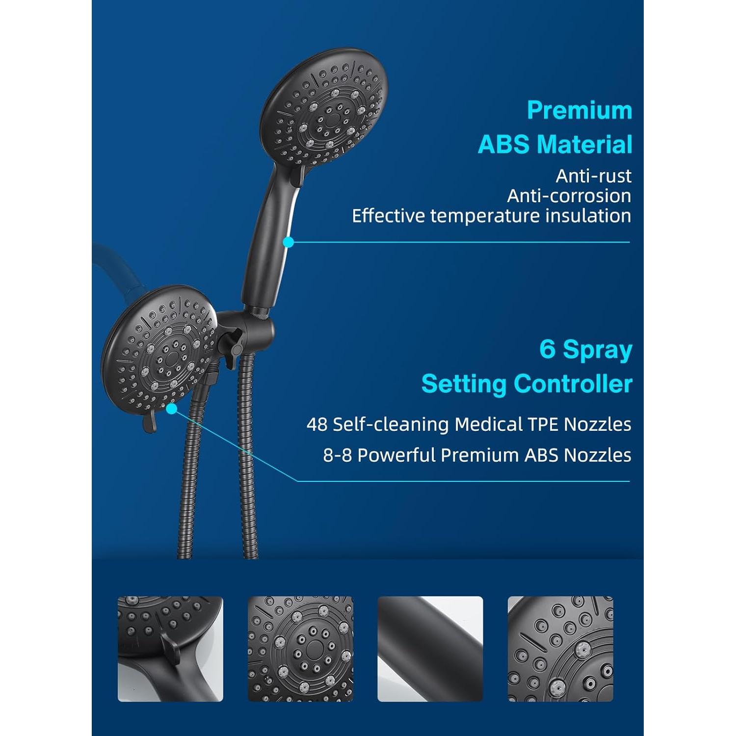 Cabezal de Ducha Cobbe 48 Ajustes Negro Mate 149.86 cm