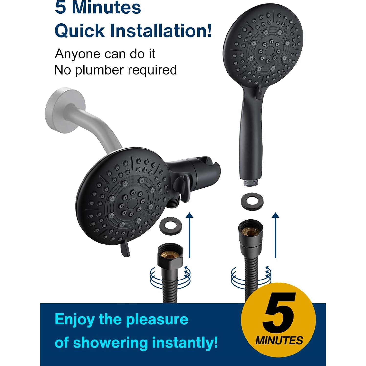 Cabezal de Ducha Cobbe 48 Ajustes Negro Mate 149.86 cm