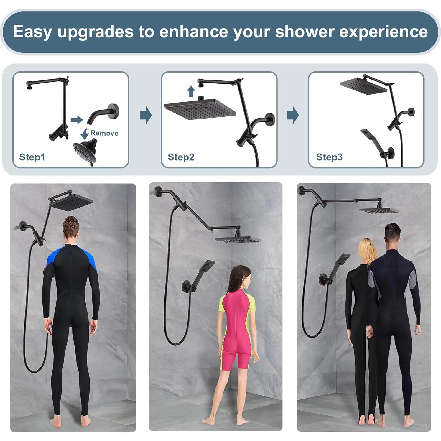 Cabezal de Ducha Doble BRIGHT SHOWERS 8" con Brazo Extensión