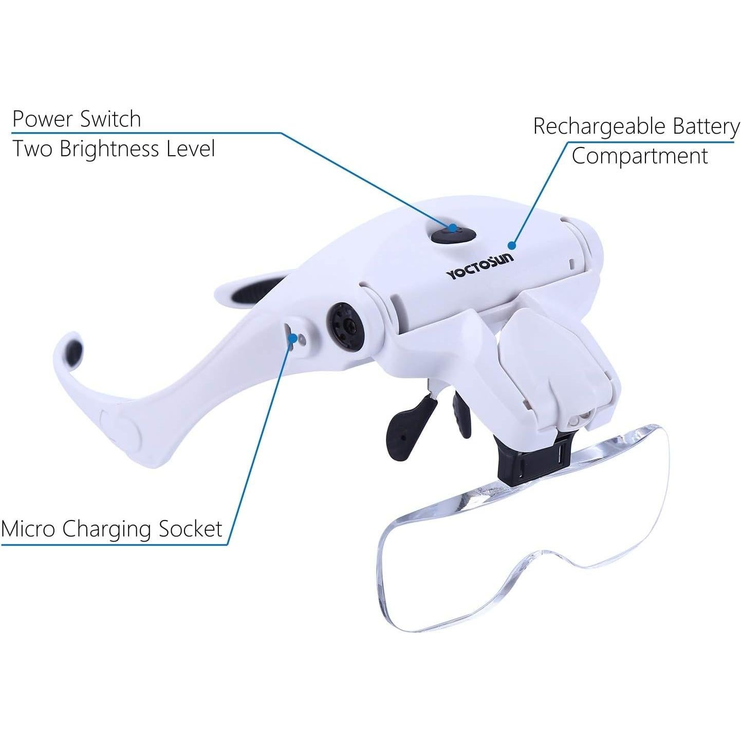 Lupa de Cabeza LED YOCTOSUN 3.5X Recargable con Lentes Intercambiables