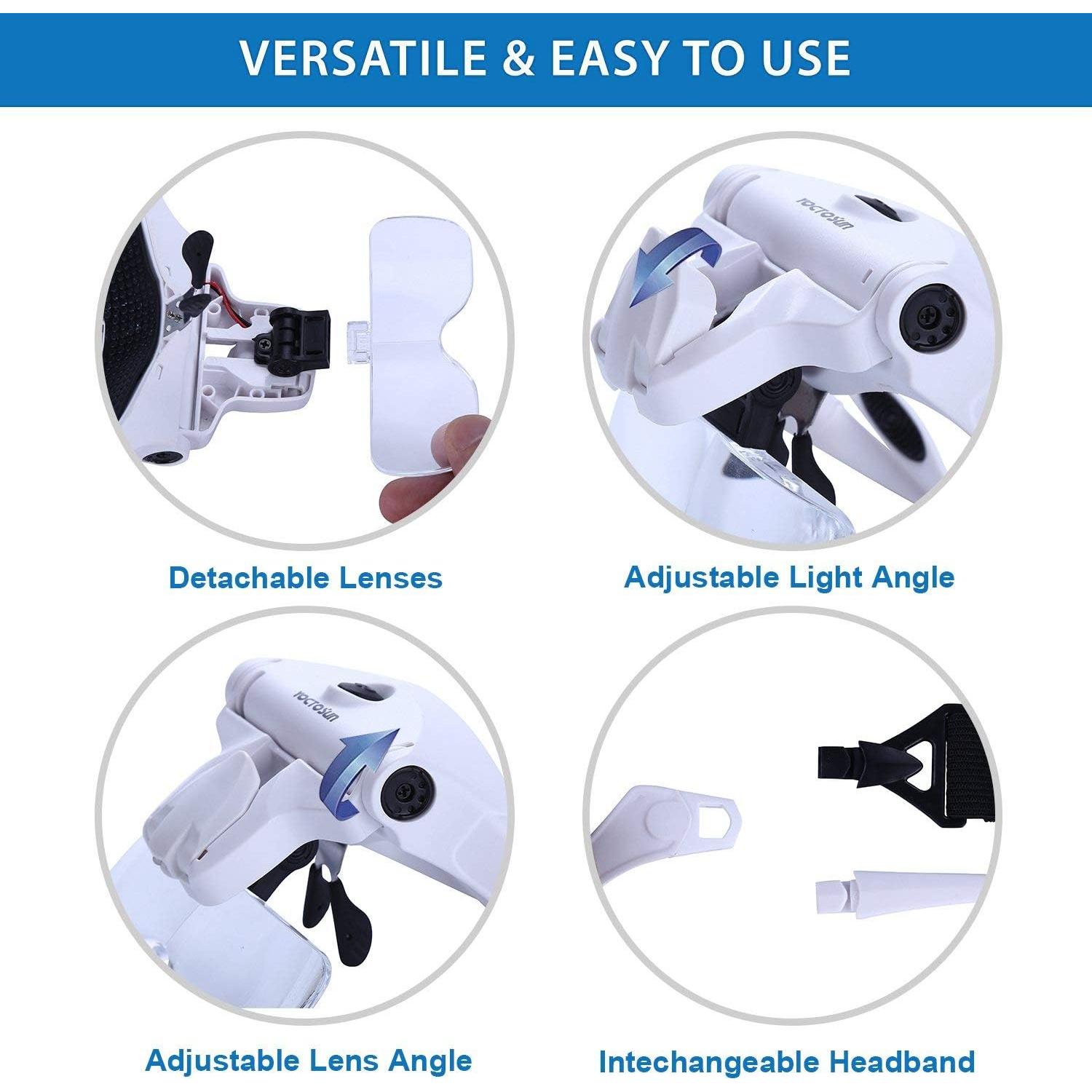 Lupa de Cabeza LED YOCTOSUN 3.5X Recargable con Lentes Intercambiables