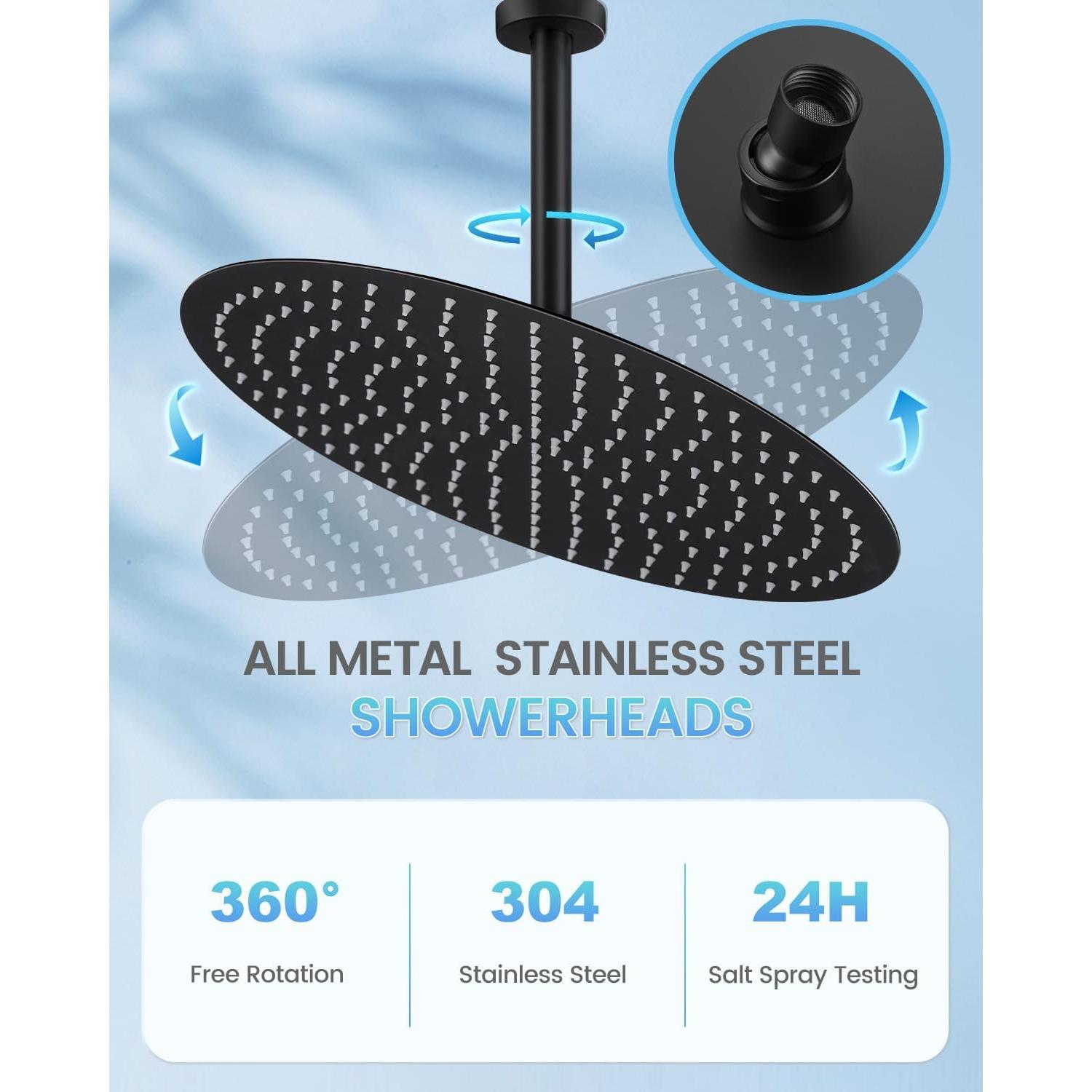 Cabezal de Ducha de Lluvia KINLIV 40 cm Acero Inoxidable Negro Mate